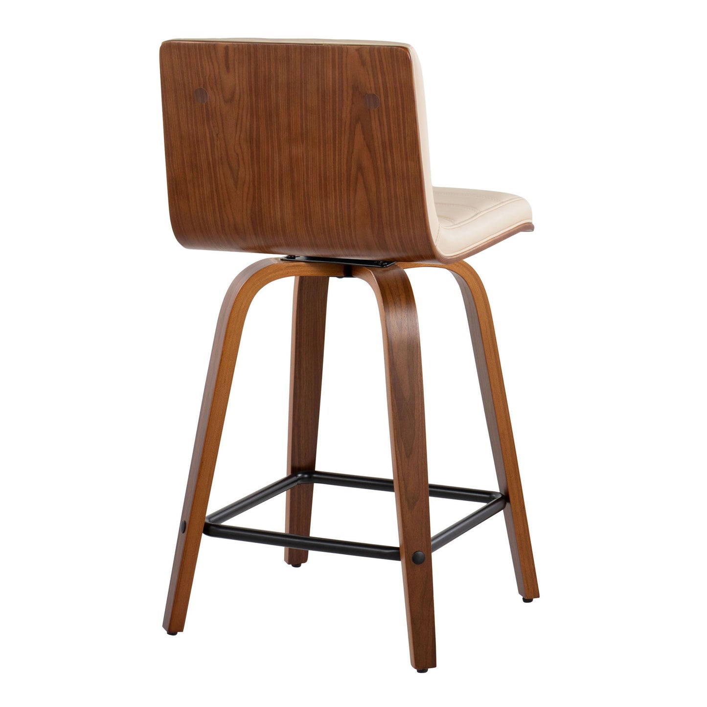 Vasari - Mid-Century Modern Fixed Height Counter Stool With Swivel With Square Footrest (Set of 2) - Walnut / Cream