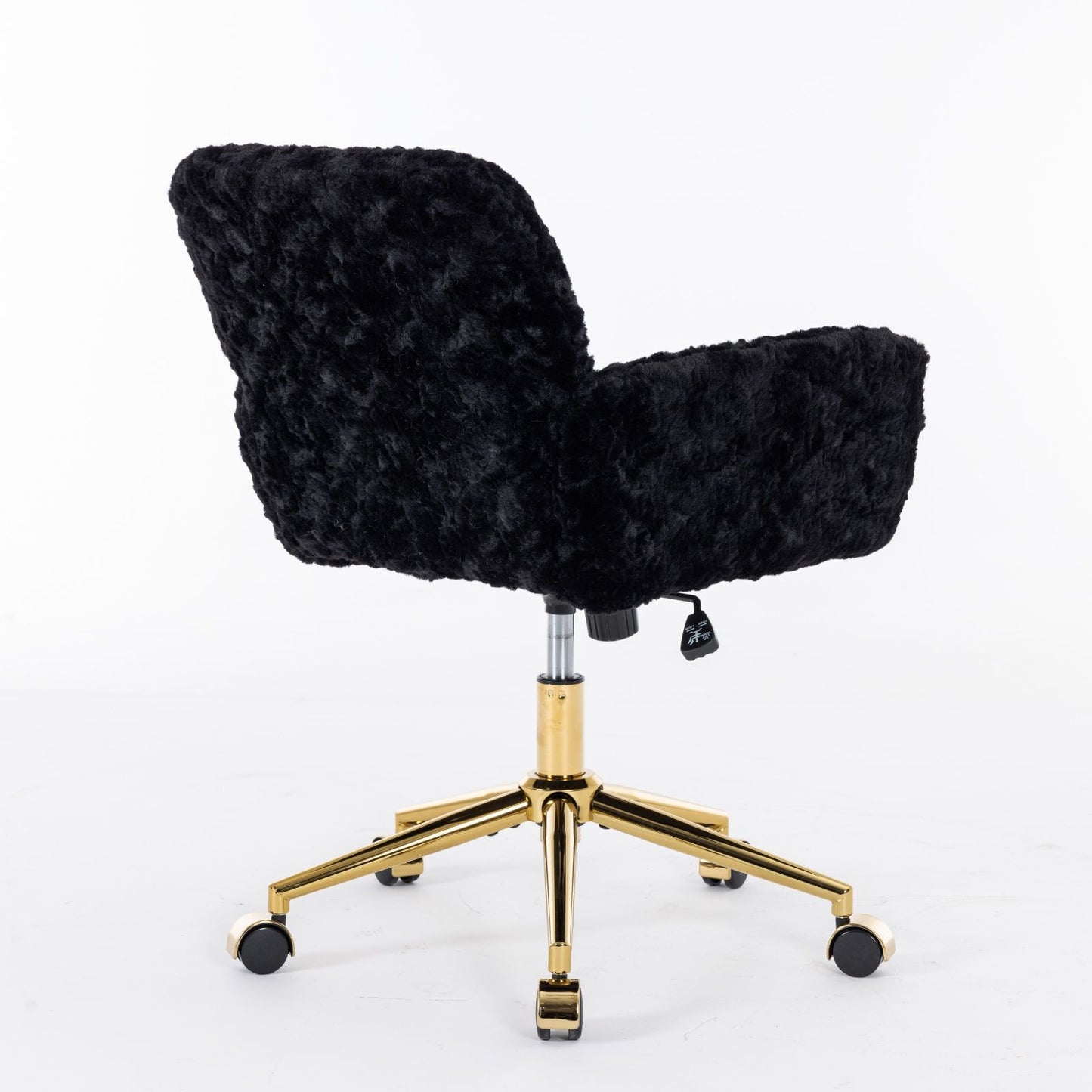Office Chair, Artificial Rabbit Hair Home Office Chair With Golden Metal Base, Adjustable Desk Chair Swivel Office Chair, Vanity Chair - Black