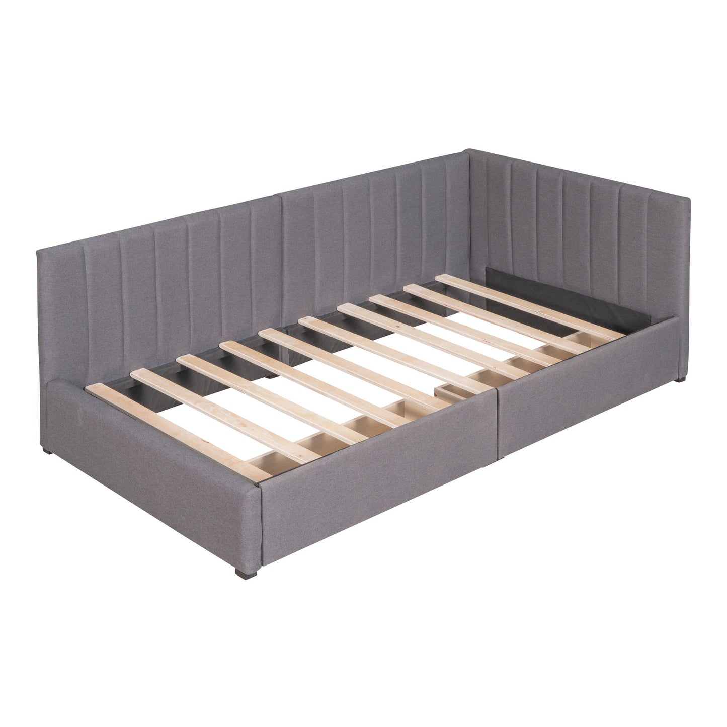 Twin Size Upholstered Daybed With 2 Storage Drawers, Sofa Bed Frame No Box Spring Needed - Gray