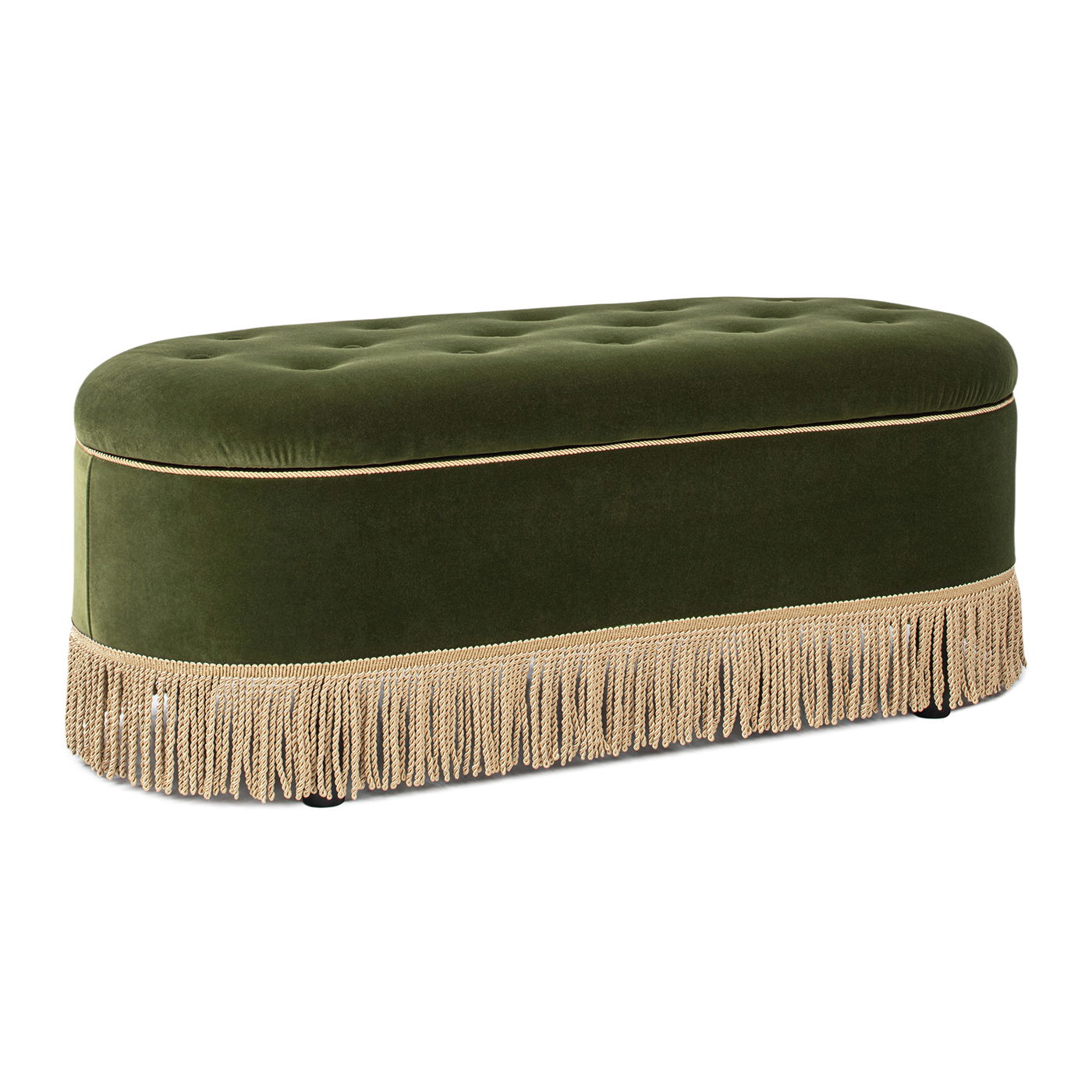 Melinda - Oval Tufted Bullion Fringe Storage Bench - Olive Green