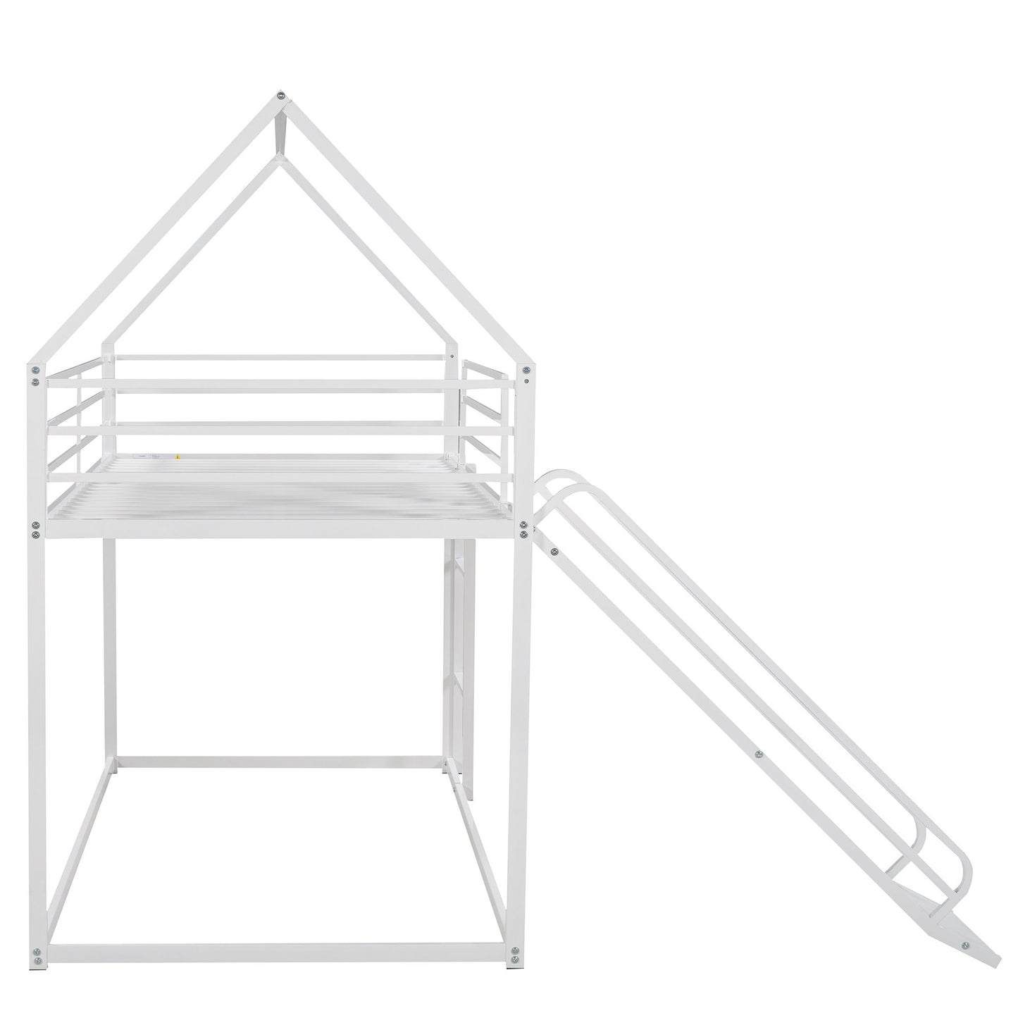 Twin Over Twin House Bunk Bed With Ladder And Slide - White
