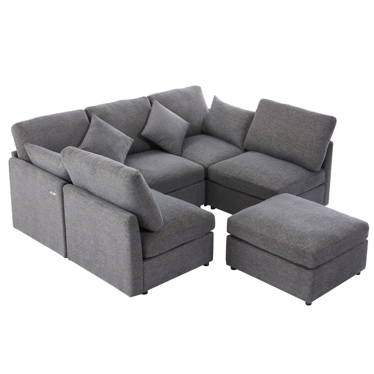 Sectional Sofa Modular Sofa U - Shaped Sofa Couch Sofa Bed L - Shaped Sofa With A Movable Ottoman And Two USB Ports For Living Room - Gray