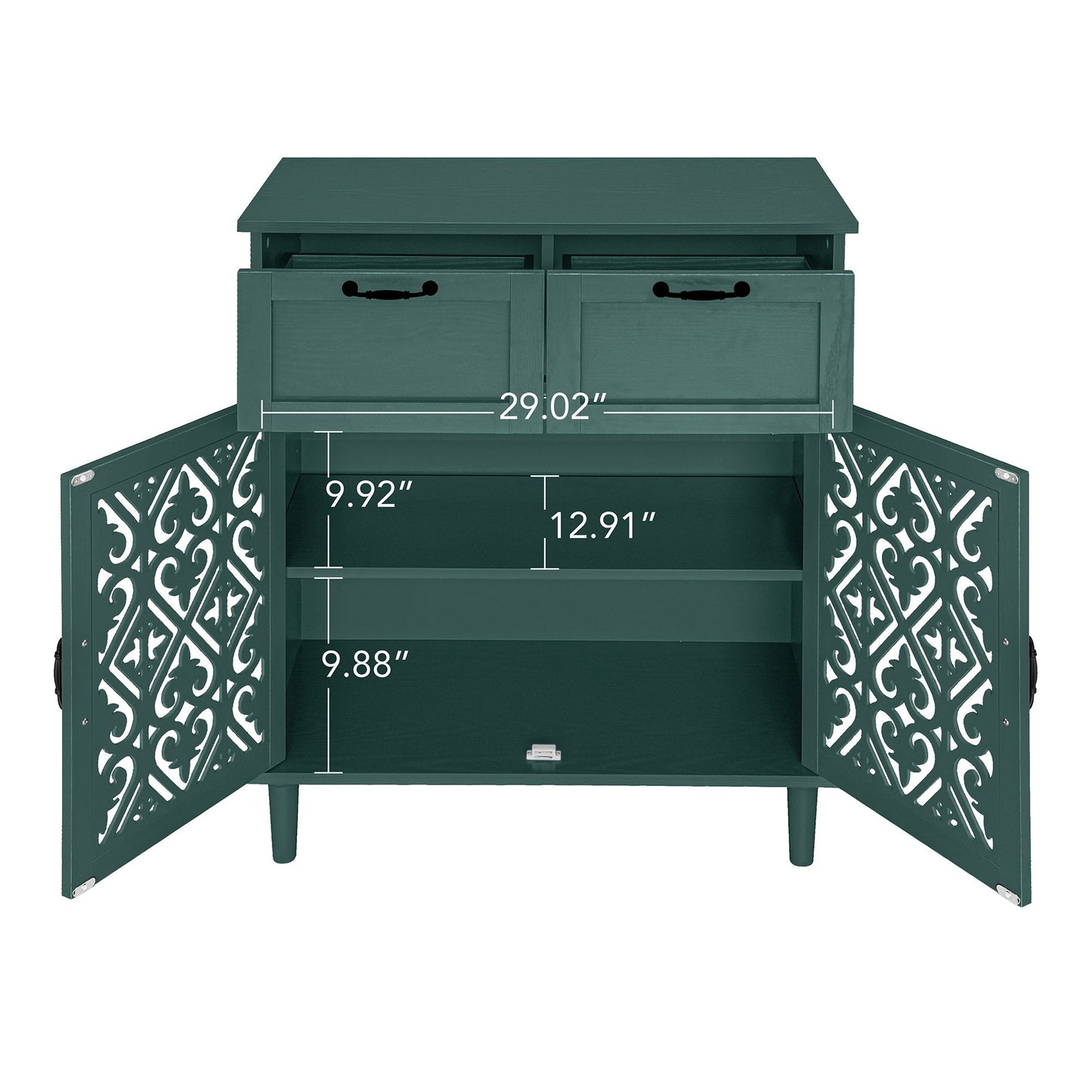 2 Door 2 Drawer Cabinet, American Furniture, Suitable For Bedroom, Living Room, Study - Dark Green