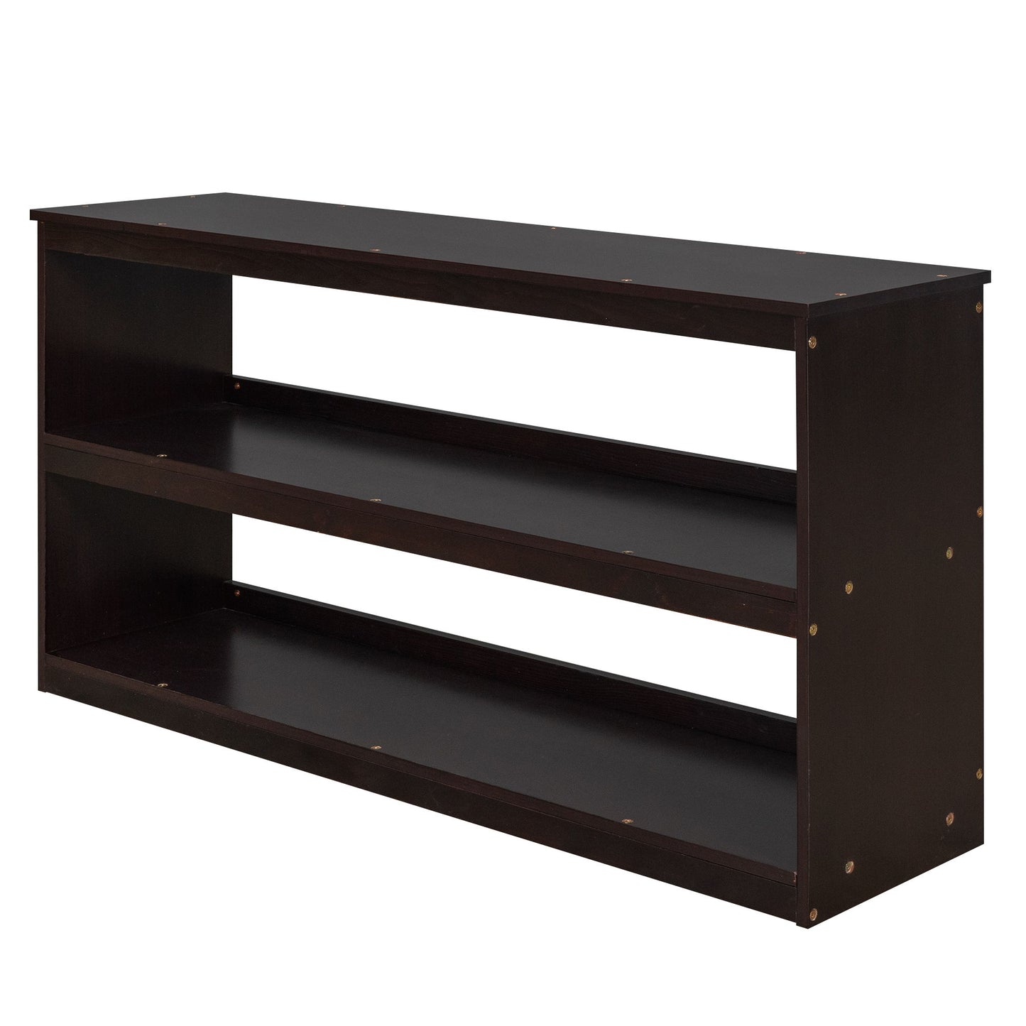 Full Loft Low Study Bed With Cabinet, Shelves And Rolling Portable Desk, Multiple Functions - Espresso