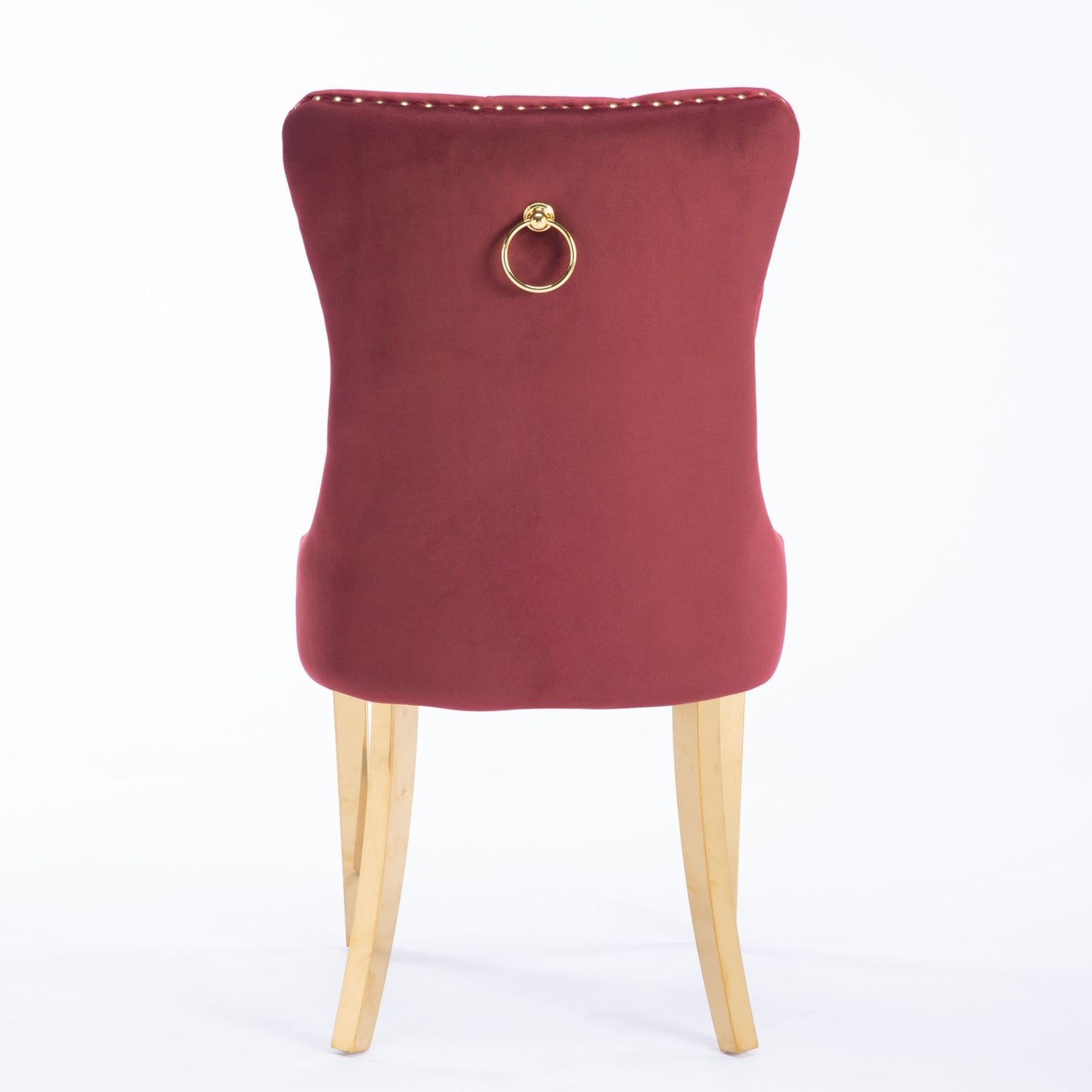 Nikki - Modern, High-End Tufted Solid Wood Contemporary Velvet Upholstered Dining Chair With Golden Stainless Steel Plating Legs, Nailhead Trim (Set of 2) - Burgundy