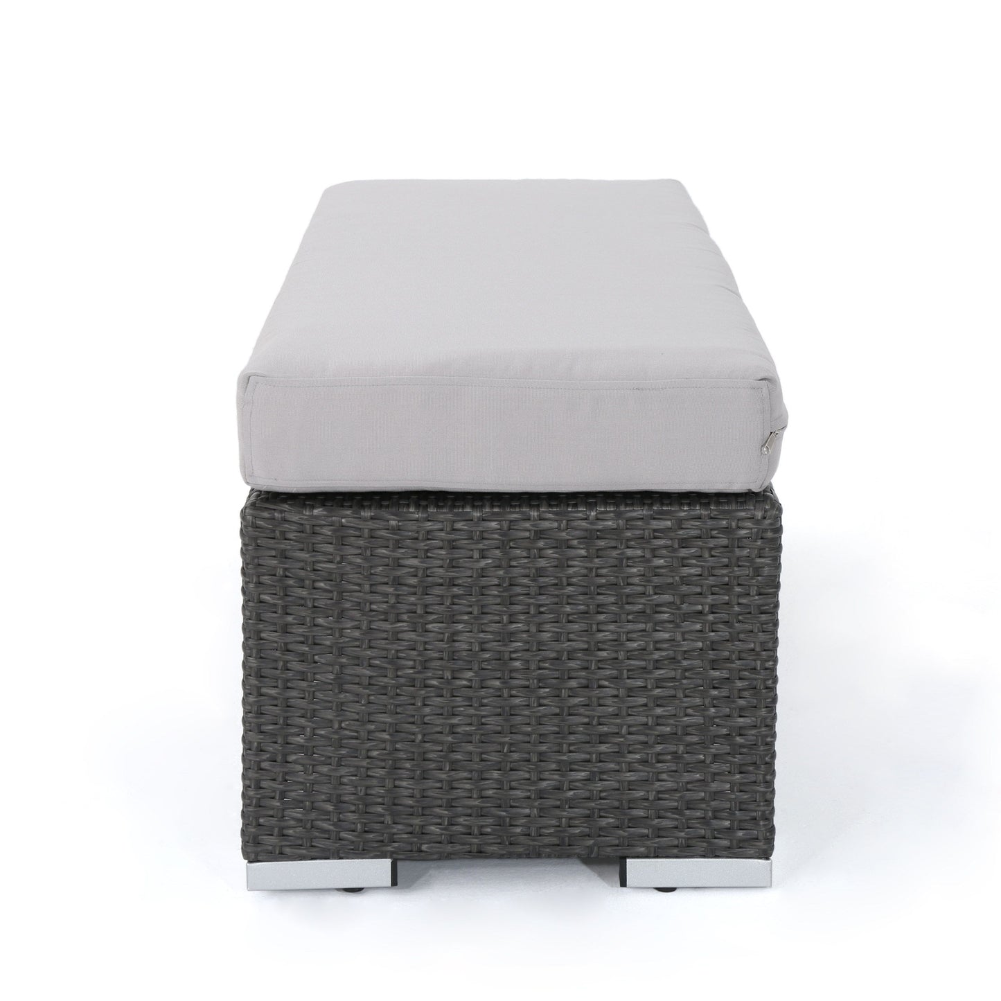 Enthrallia - Outdoor Wicker Bench With Cushion - Gray