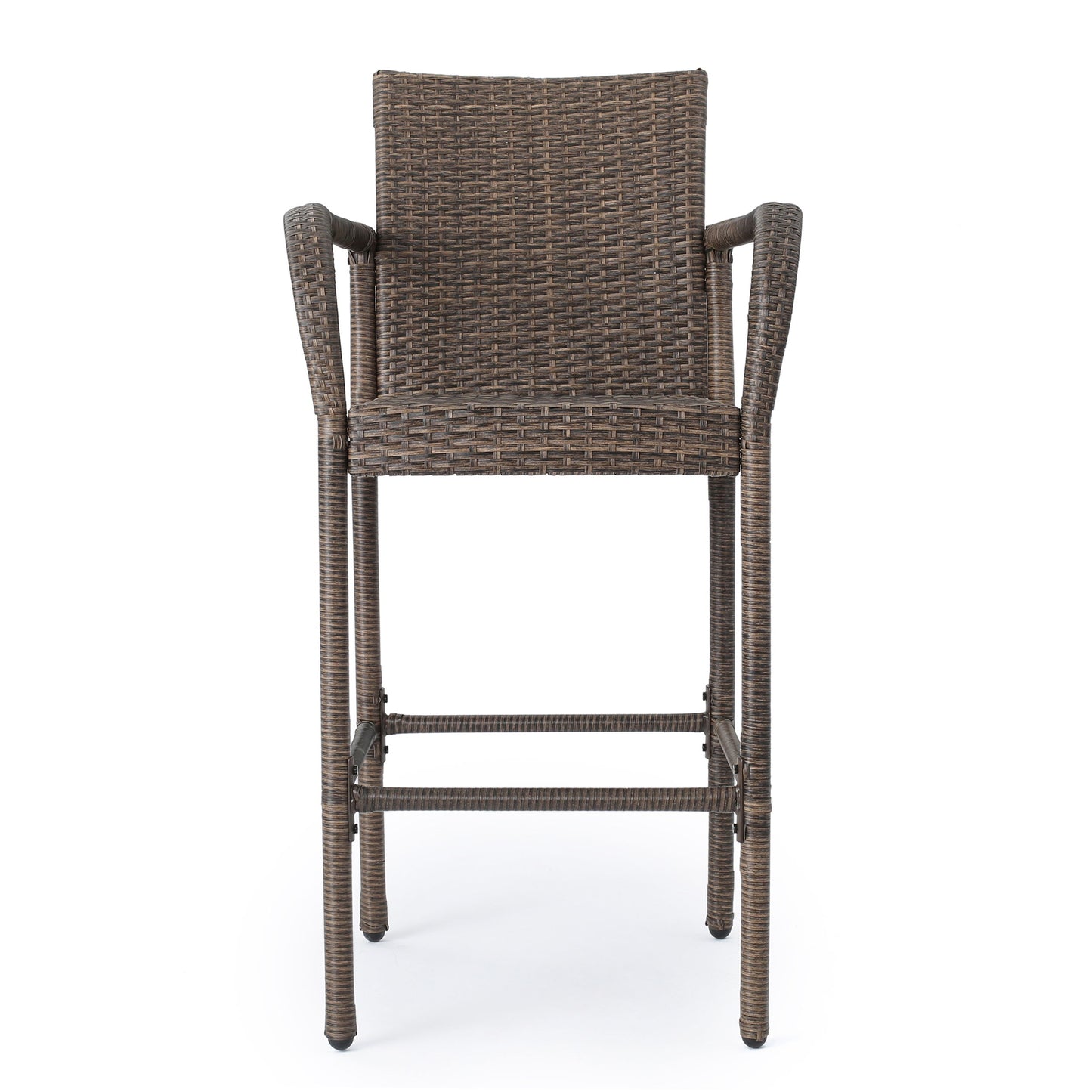 Outdoor Wicker Barstool With Faux Rattan And Iron Frame - Mix Mocha