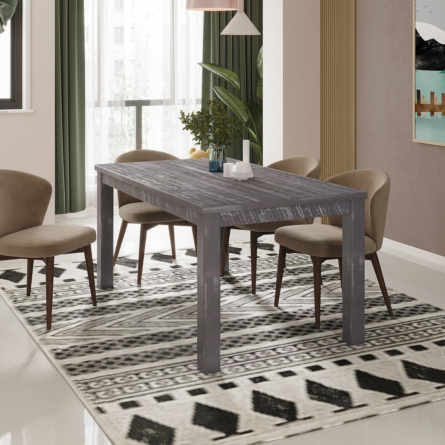 Albany - Solid Wood Dining Table For 6, Small Kitchen And Breakfast Table - Gray