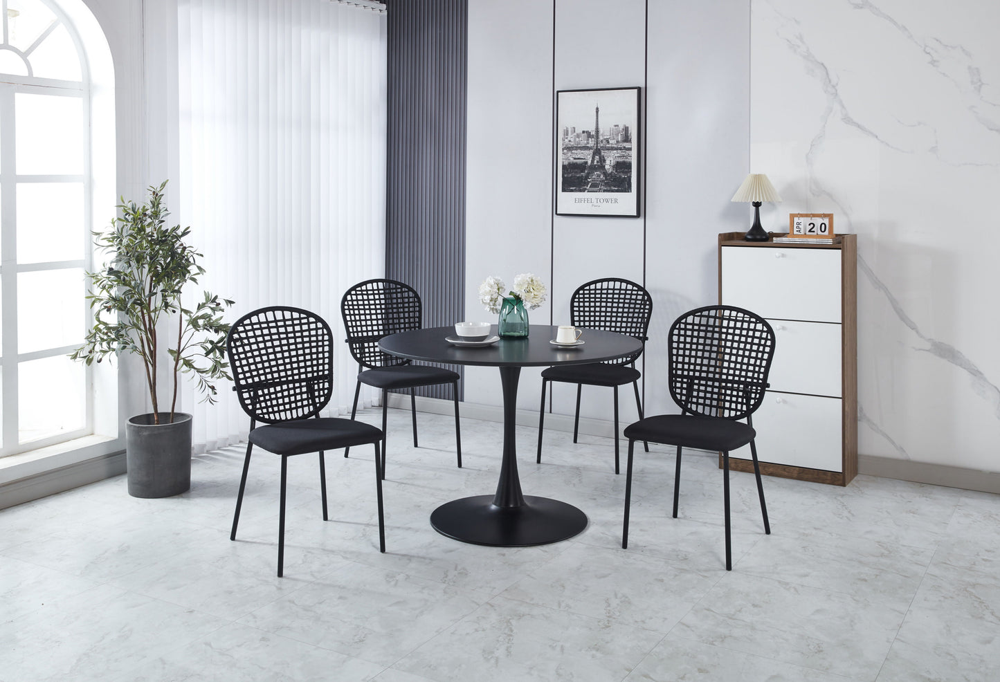 Sennit Chair, Dining Chair, Coffee Chair (Set of 4)- Black