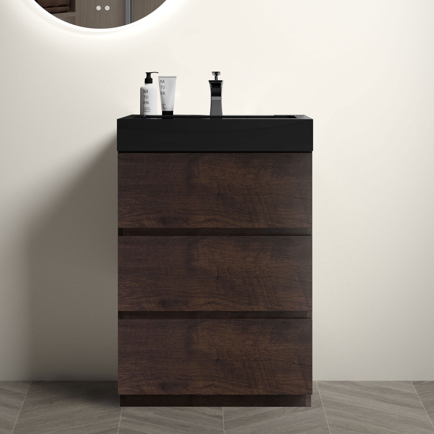 Alice - 24" Bathroom Vanity With Sink, Large Storage Freestanding Bathroom Vanity For Modern Bathroom, One-Piece Sink Basin Without Drain And Faucet - Walnut / Black