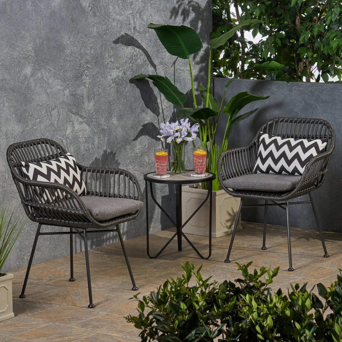 Outdoor Accent Chair With Steel Frame And Water Resistant Cushions (Set of 2) - Gray
