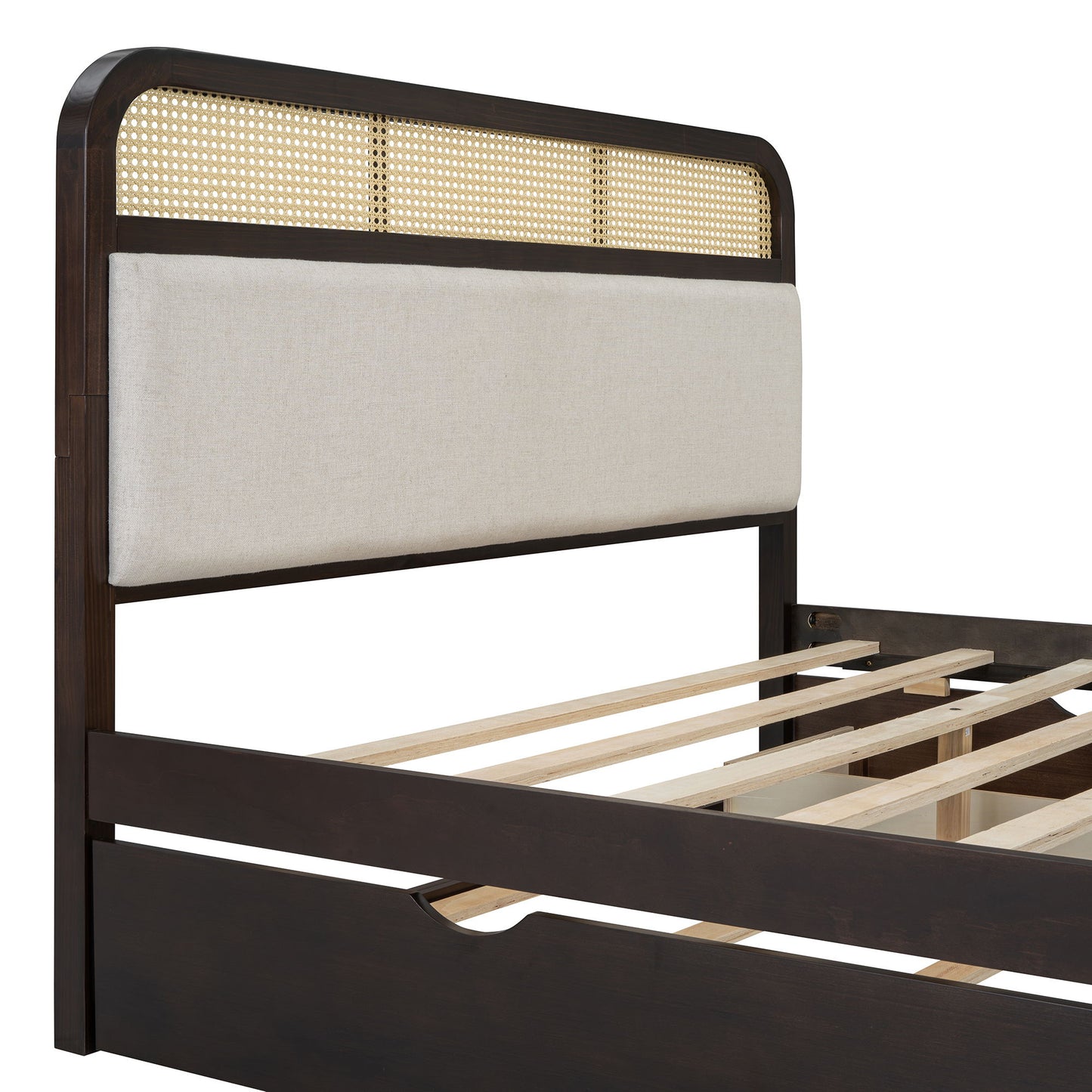 Queen Size Platform Bed With Trundle And 2 Drawers - Espresso