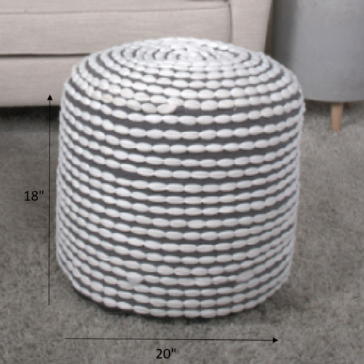 River - Handcrafted Water Resistant Cylindrical Pouf - White