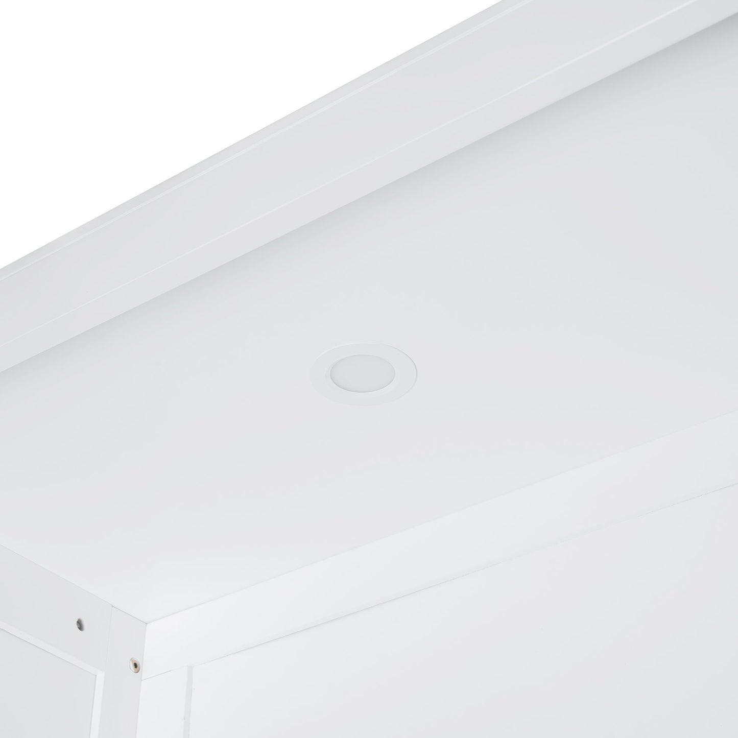 Full Size Murphy Wall Bed With Shelves, Wardrobe And LED Lights - White