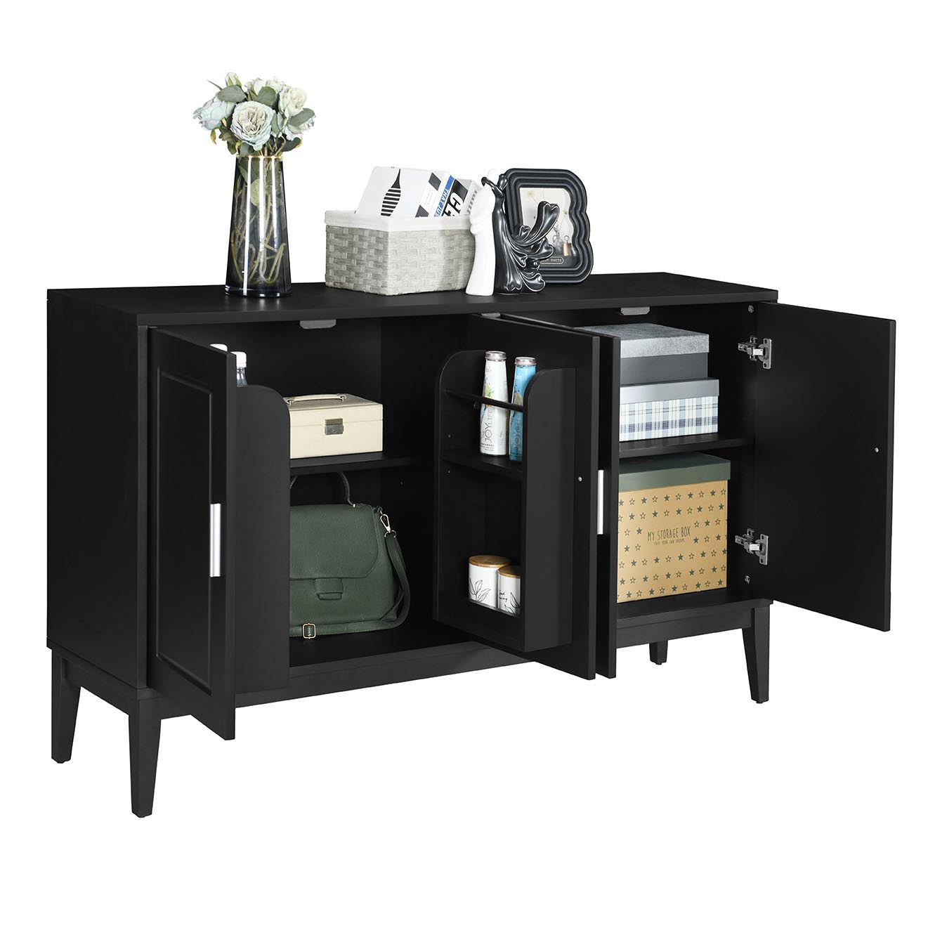 4 Door Sideboard Storage Cabinet With Door Shelf For Living Room And Dining Room, 2 Large Cabinets With Adjustable Shelf - Black
