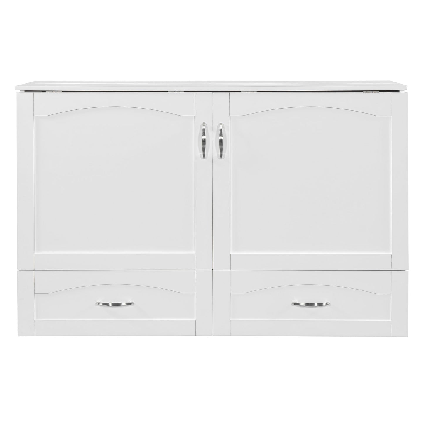 Queen Size Murphy Wall Bed With Drawer And A Set Of Sockets & USB Ports, Pulley Structure Design - White