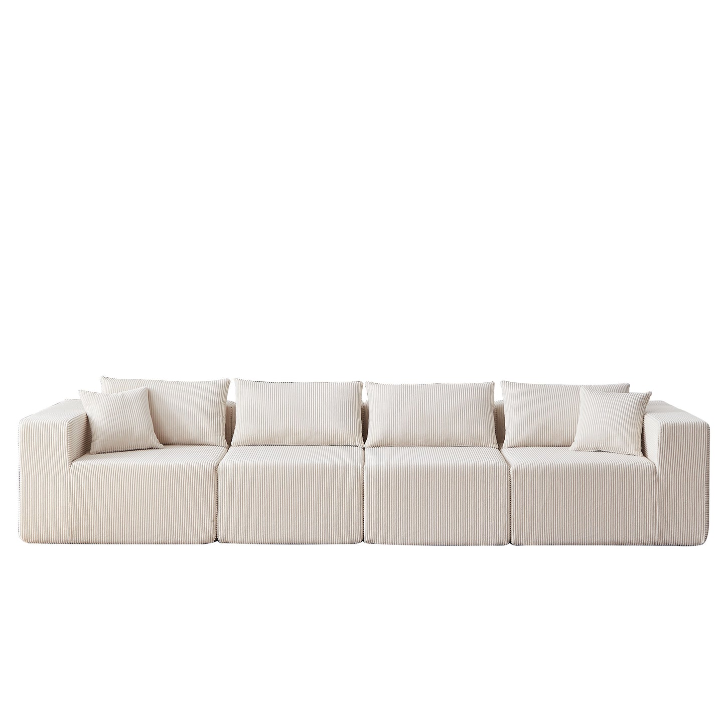 Corduroy Modular L Shaped Sectional Sofa, Luxury Floor Couch Set, 4 Piece Free Combination - Beige