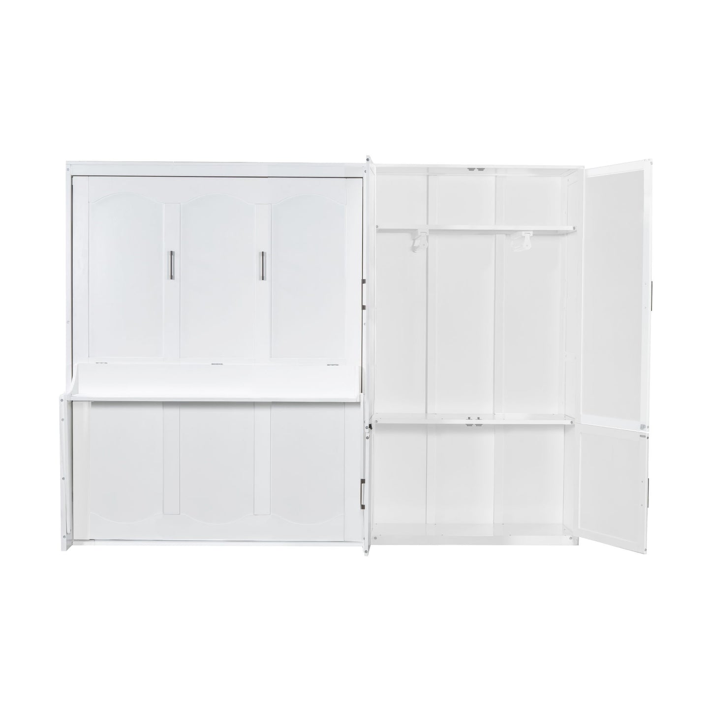 Queen Size Murphy Wall Bed With Closet, Space Saving Design - White
