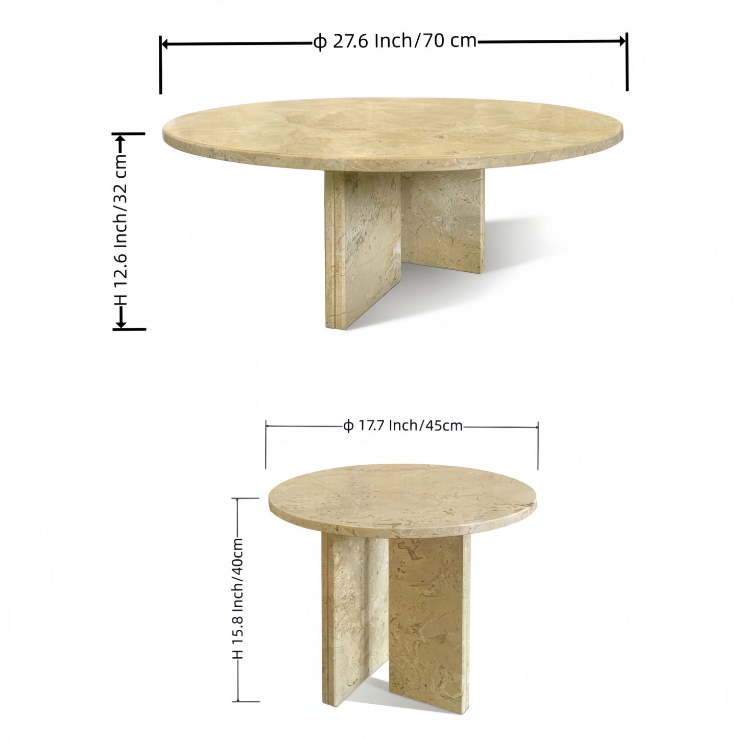 Elegant Marble Coffee Table Set Natural Stone - Gold Yellow Beige, Small Living Room Table Duo - Beige / Gold / Beige / Yellow