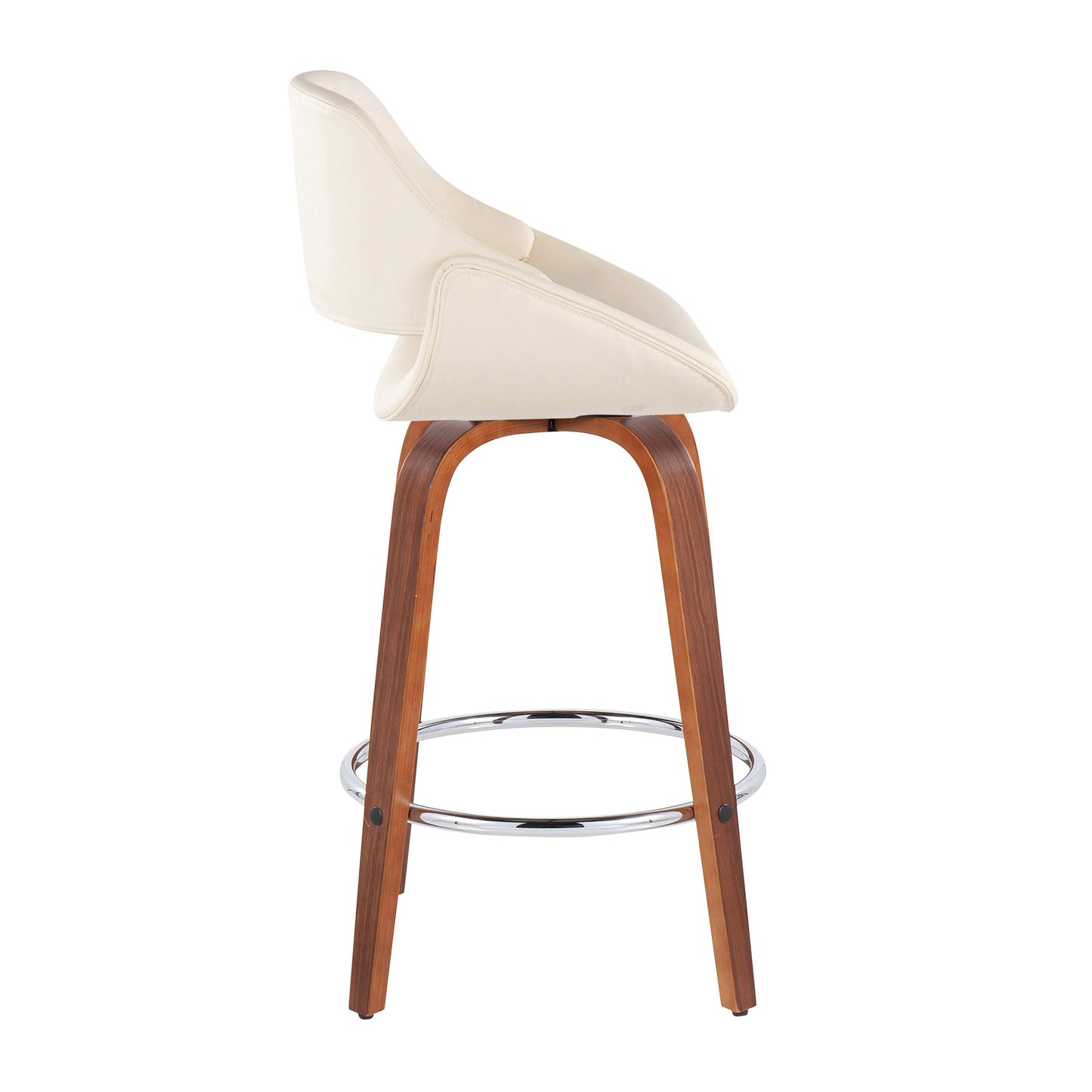 Fabrico - Mid-Century Modern Fixed Height Counter Stool With Round Footrest (Set of 2) - Walnut / Cream