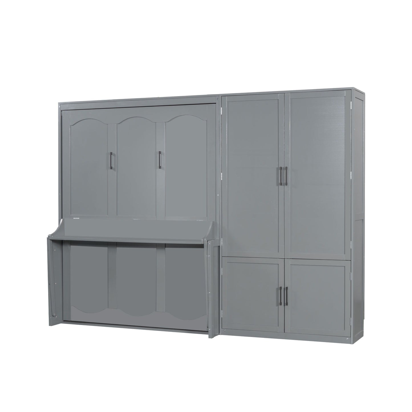 Queen Size Murphy Elegant Wall Bed With Closet - Gray