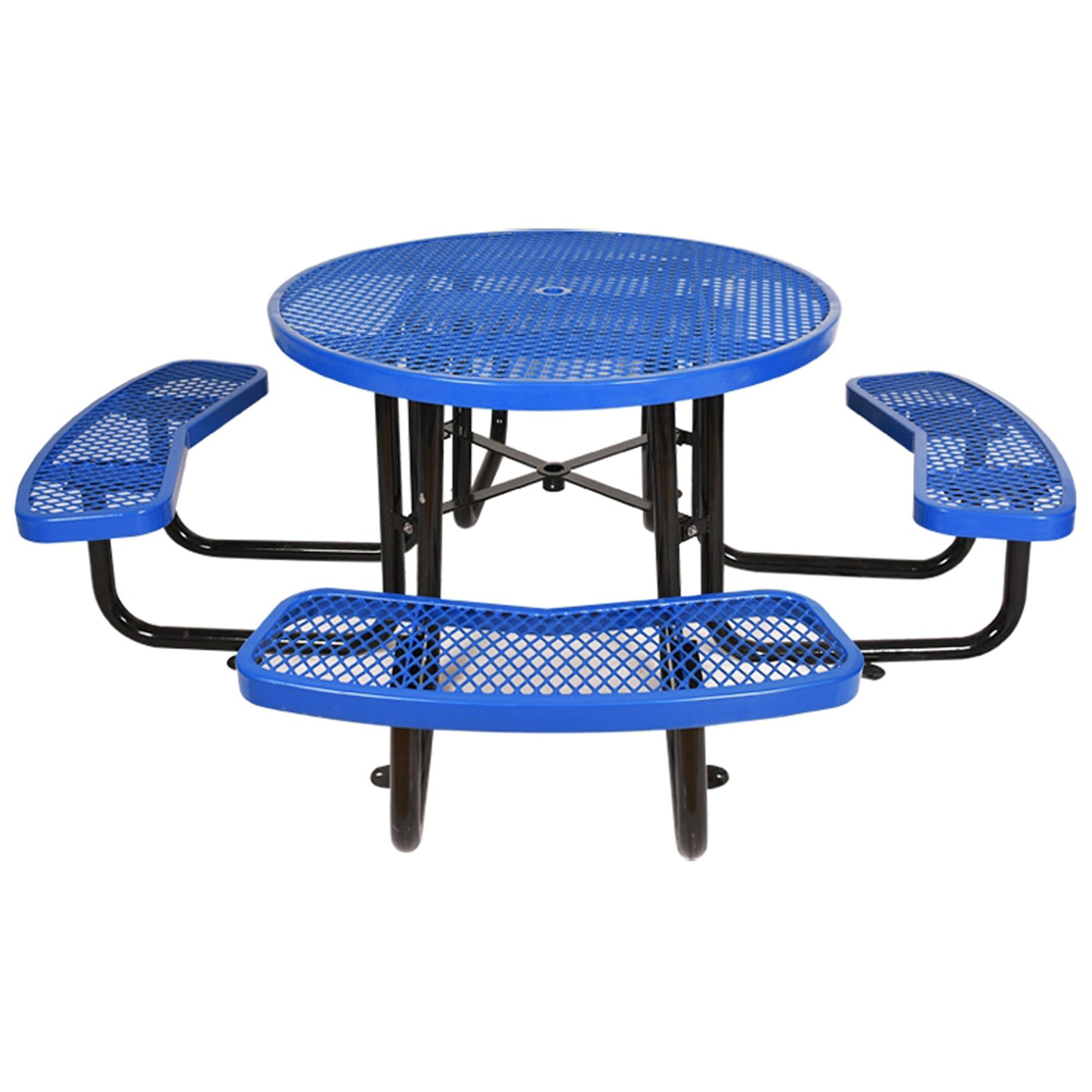 Round Outdoor Steel Picnic Table With Umbrella Pole - Blue
