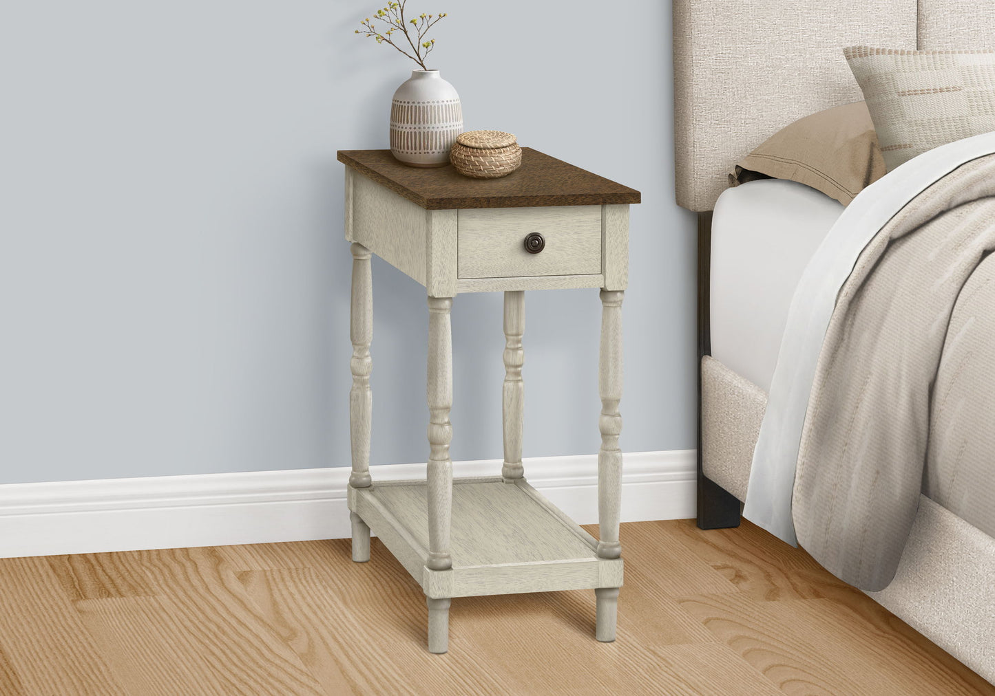 Accent End Table, 2 Tier, Storage Drawer, Traditional - White