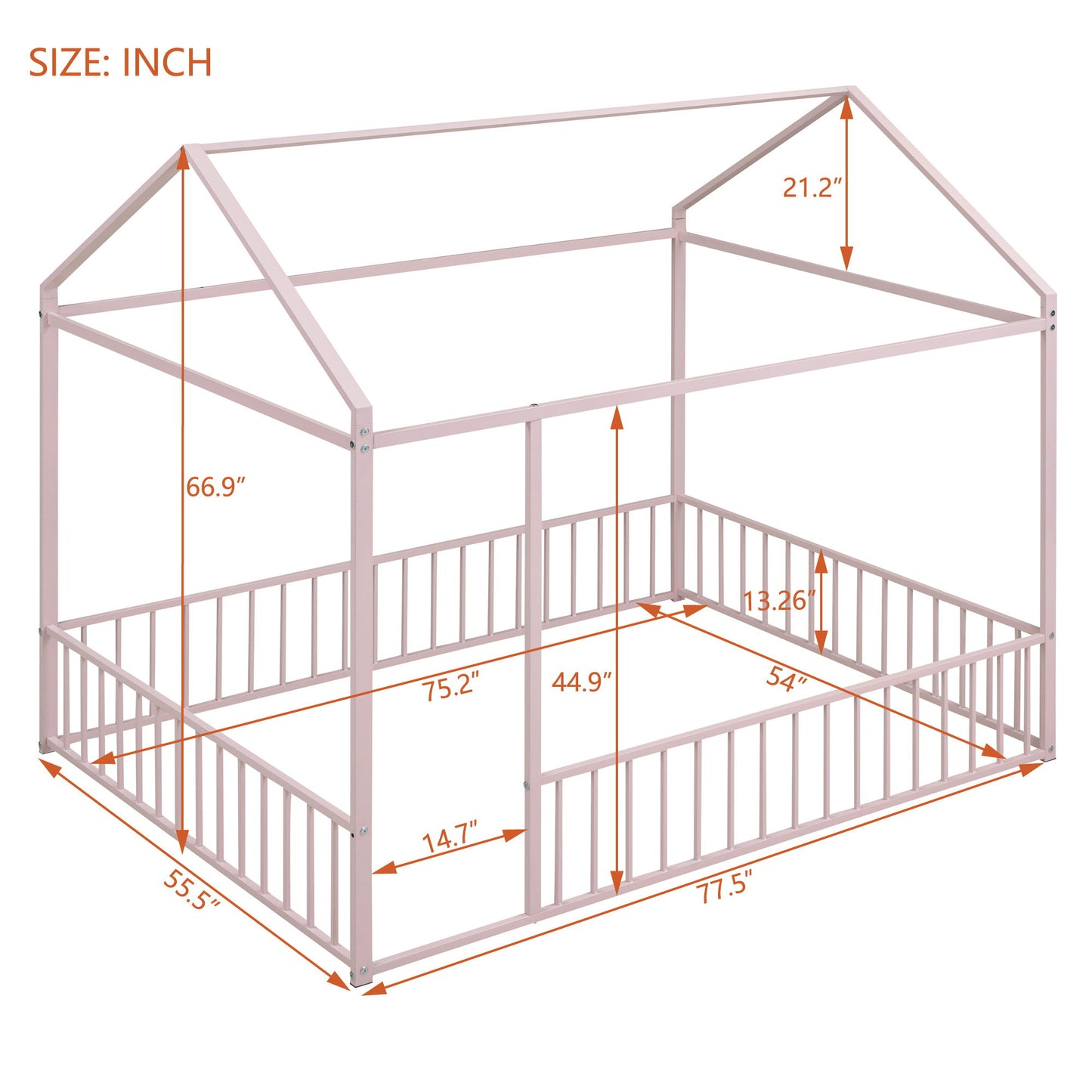 Full Size Bed House Bed Frame With Fence - Pink