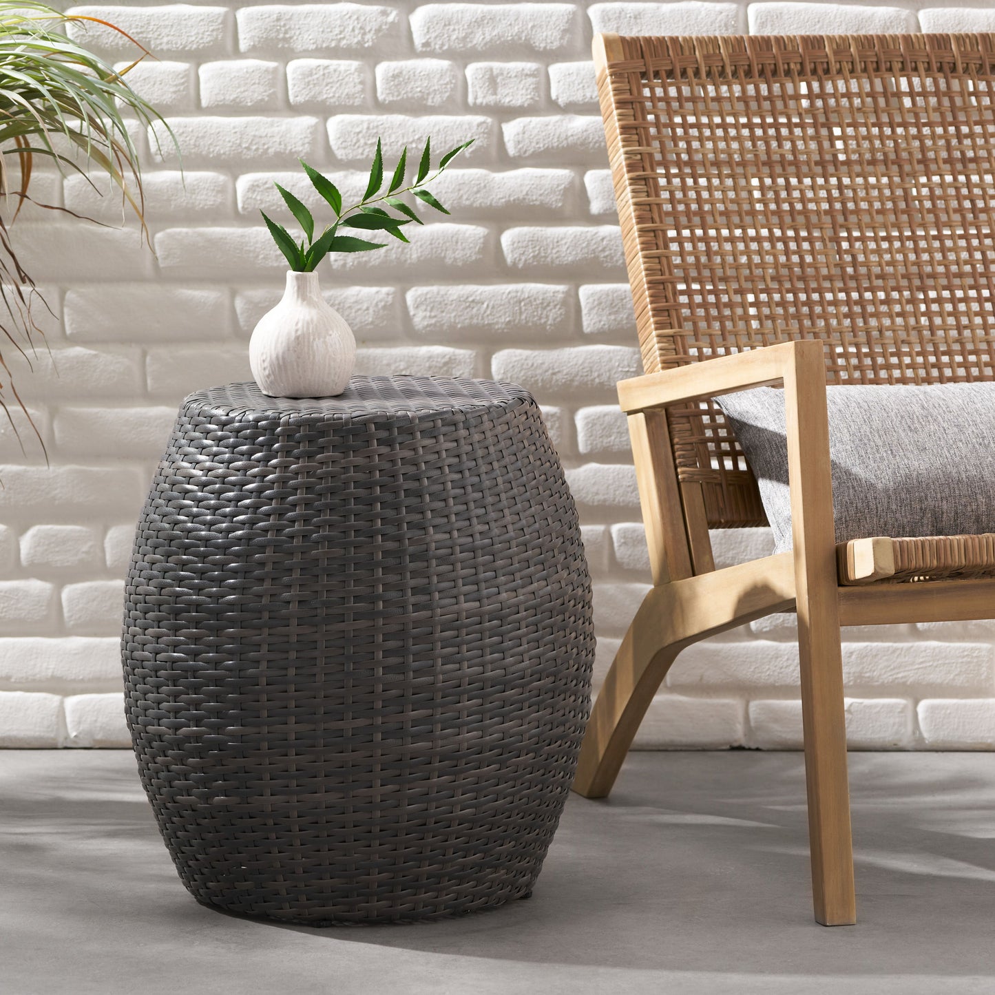 Outdoor Wicker Patio Side Table - Gray