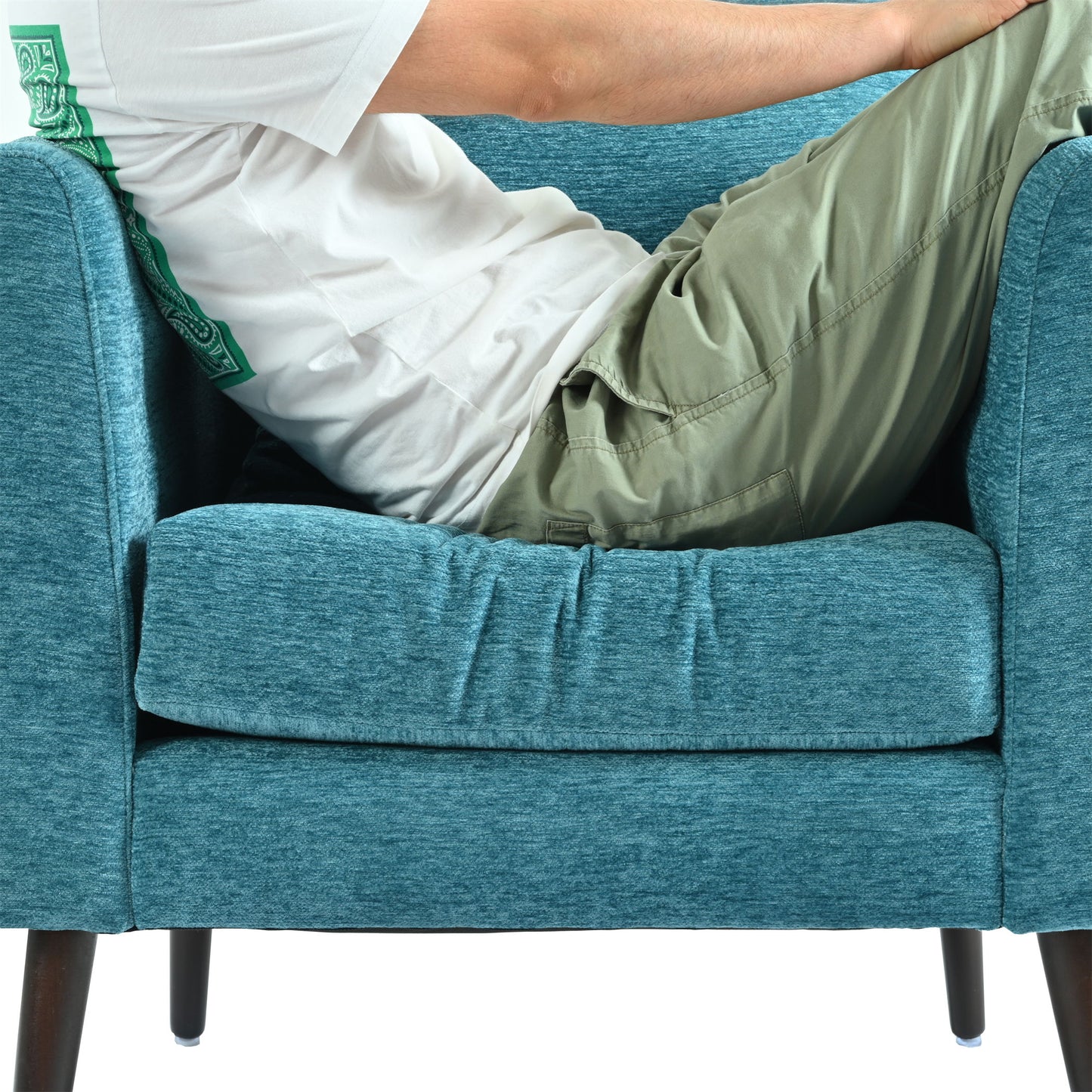 Accent Chair, Boucle Chair, Barrel Chair, Fabric Armchair Club Chair, Upholstered Arm Chair With Solid Wood Legs, Waist Pillow, Padded Single Chair For Living Room / Bedroom / Study / Waiting Room - Teal
