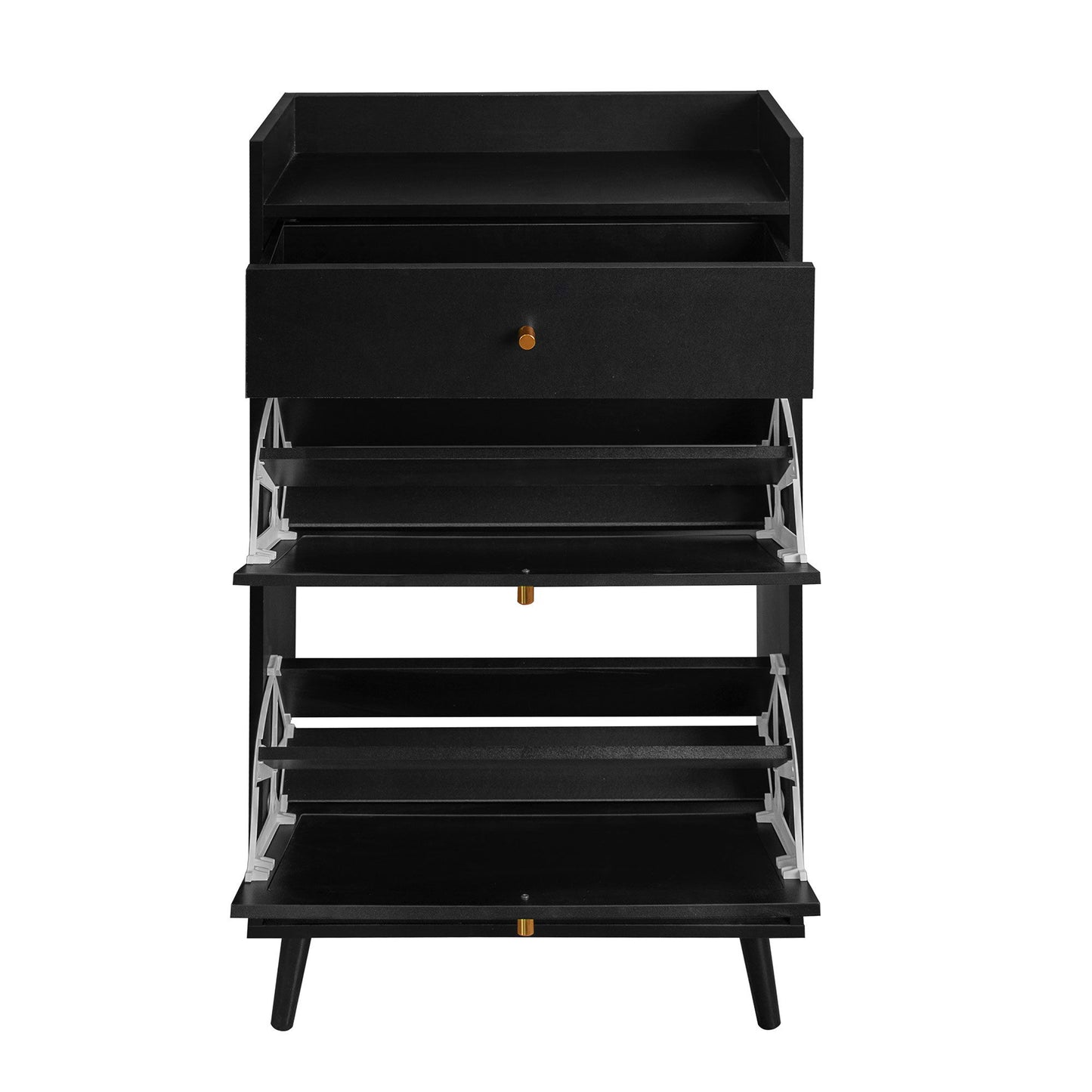 Allen - Rattan 2 Door 1 Drawer Cabinet Shoe Rack For Entrance, Double Layer - Black
