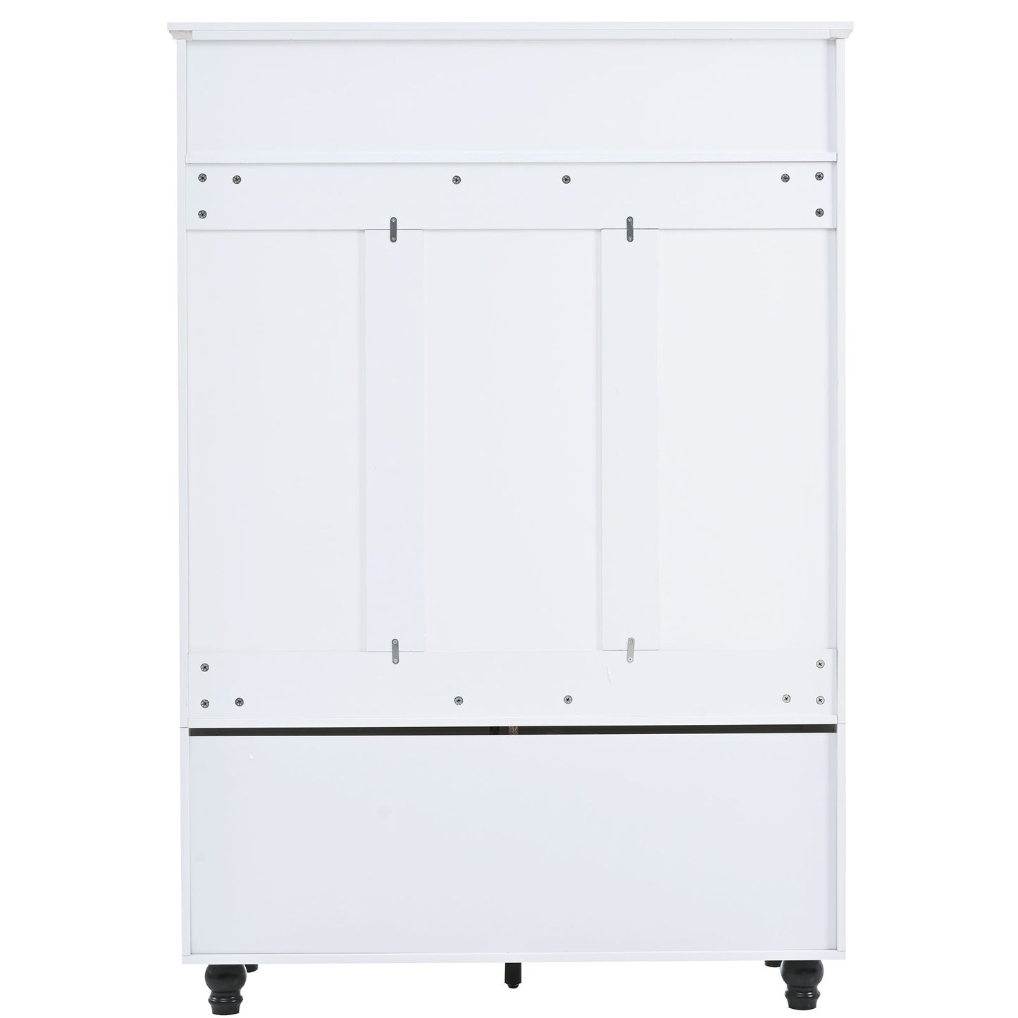 5 In 1 Entryway Bench With Shutter - Shaped Doors, Coat Rack, Cushion And 4 Sturdy Hooks, Wide Hall Tree With Storage Bench For Hallway, Entryway, Living Room - White