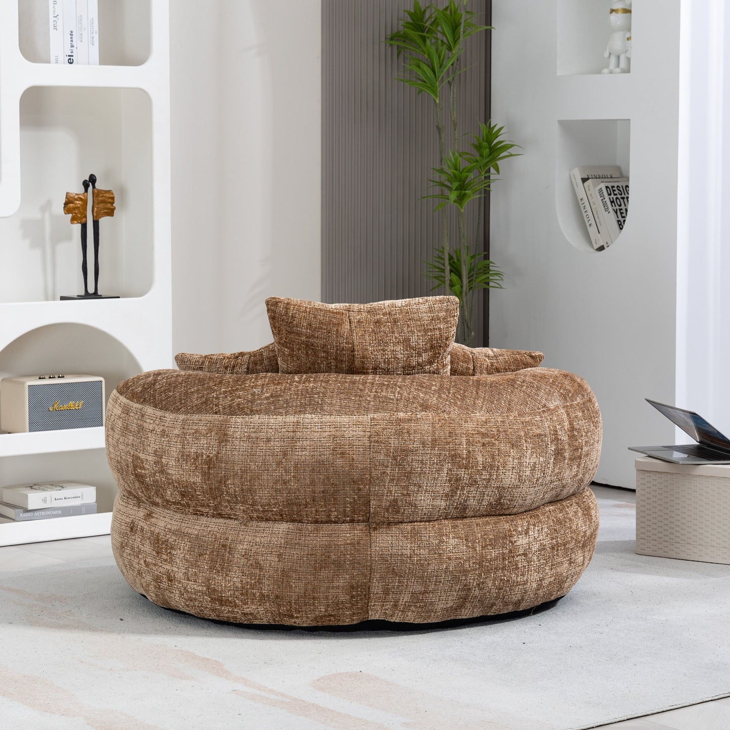 Lazy Sofa Durable Comfort Lounger High Back Bean Bag Chair With 3 Pillows - Coffee