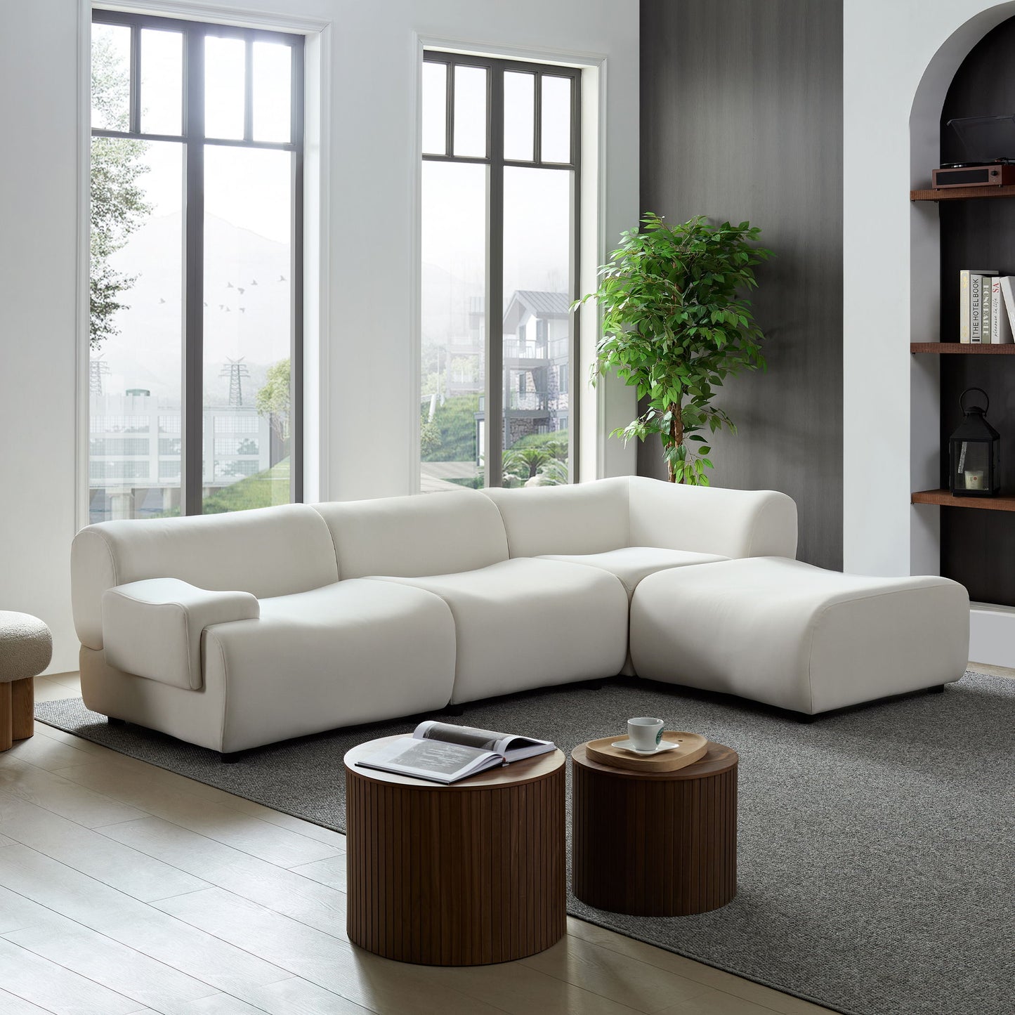 Strong Durable Fabric 4 Seat Sectional Sofa With High Density Sponge And Solid Wood Frame - White