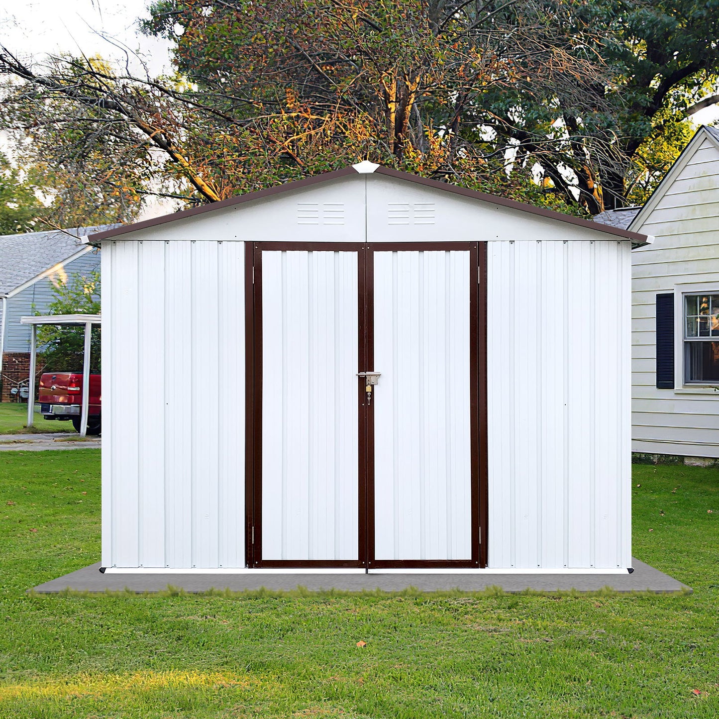 10'x8' Garden Sheds Outdoor Storage Sheds - White / Coffee