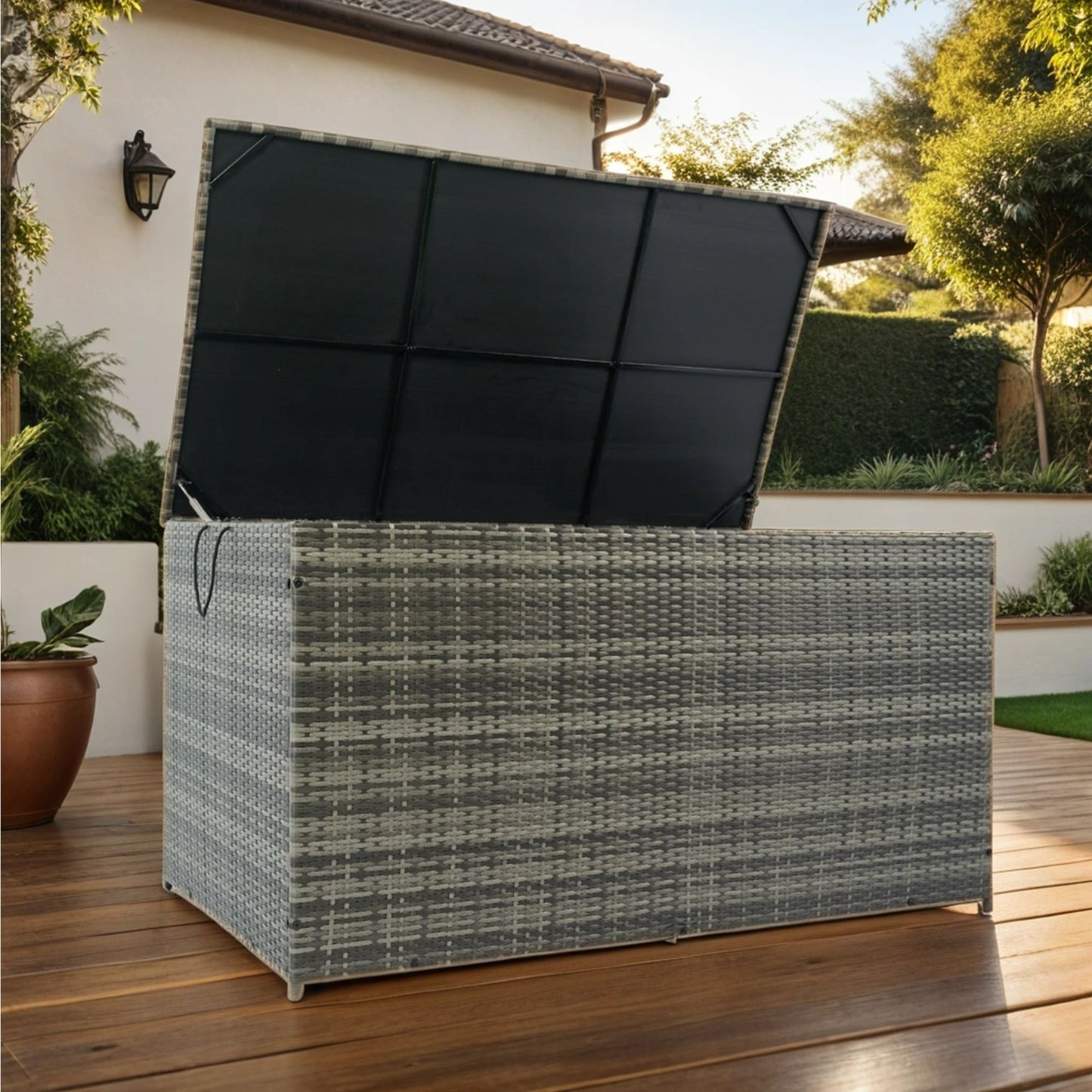 Outdoor Storage Box, 200 Gallon Wicker Patio Deck Boxes With Lid, Outdoor Cushion Storage For Kids Toys, Pillows, Towel - Gray