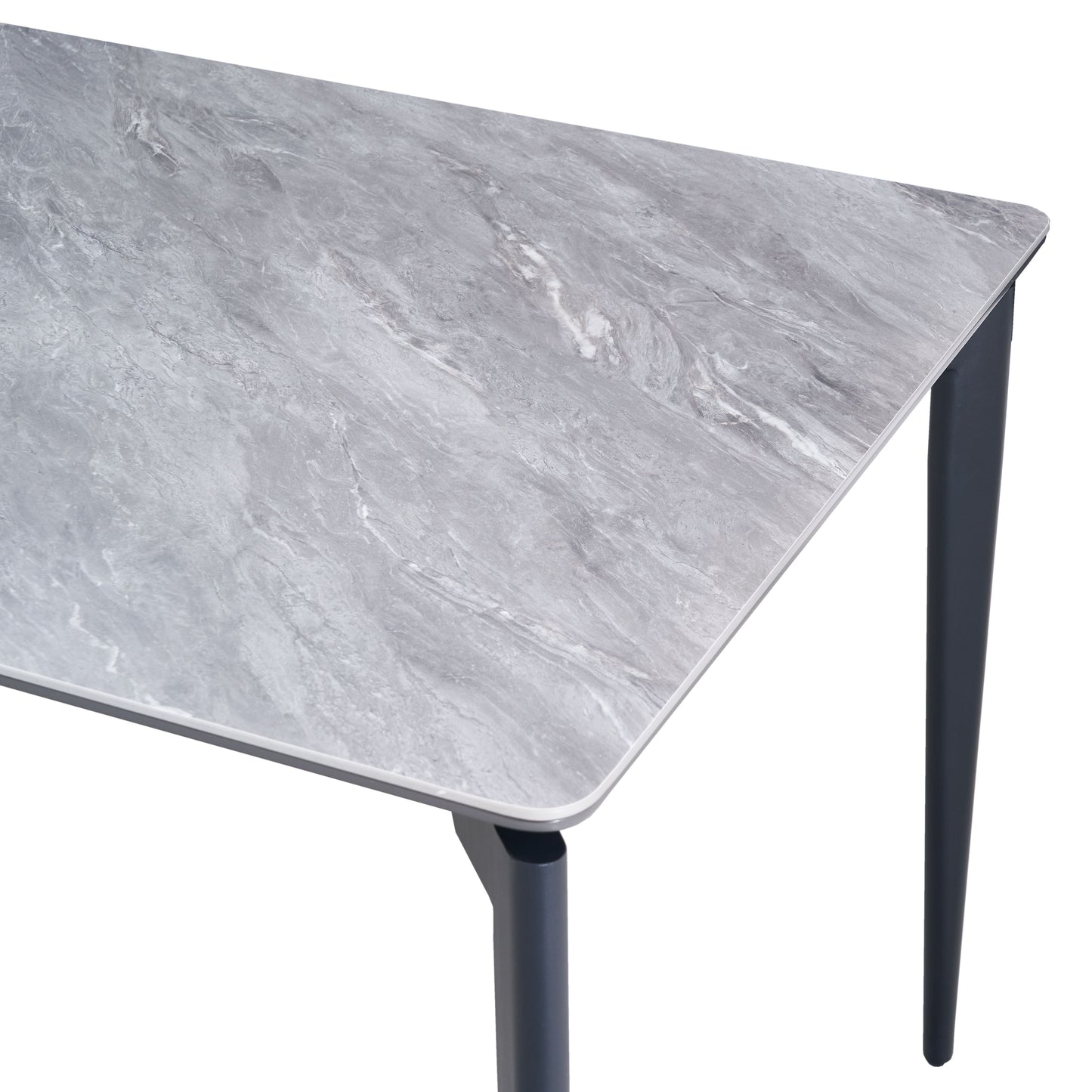Modern Sintered Stone Dining Table Glossy Rock Surface Family Dining Table For 8 People With Sturdy Metal Legs Contemporary Kitchen Restaurant Furniture - Black / Gray