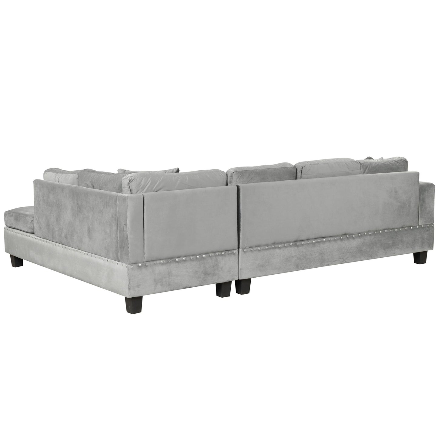 Modern Sectional Sofa With Storage Ottoman, L - Shape Couch With 2 Pillows And Cup Holders - Gray