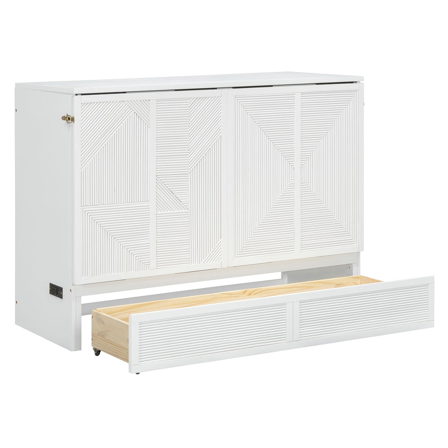 Full Size Murphy Bed With Large Drawer, USB Ports And Outlets - White