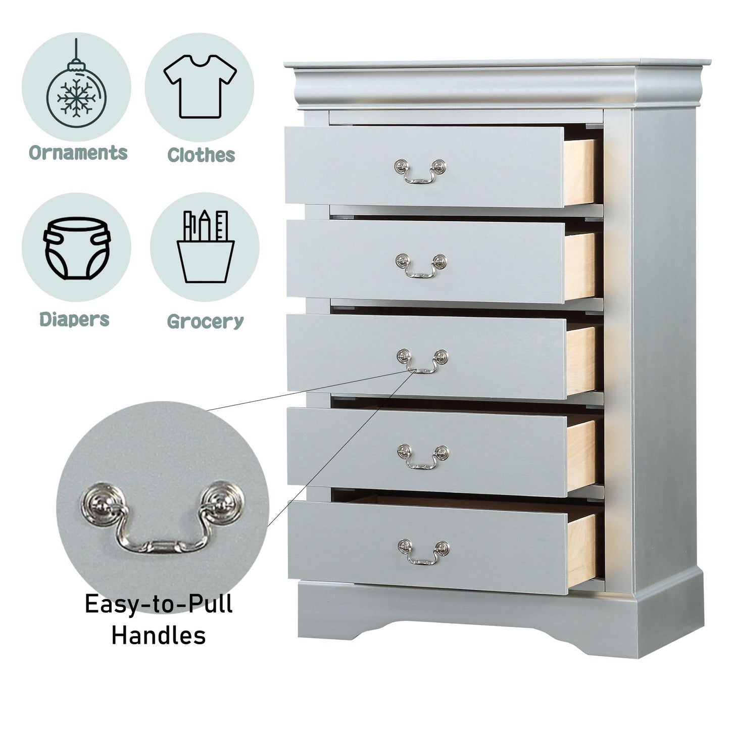 Louis Philippe - Chest - Silver Gray
