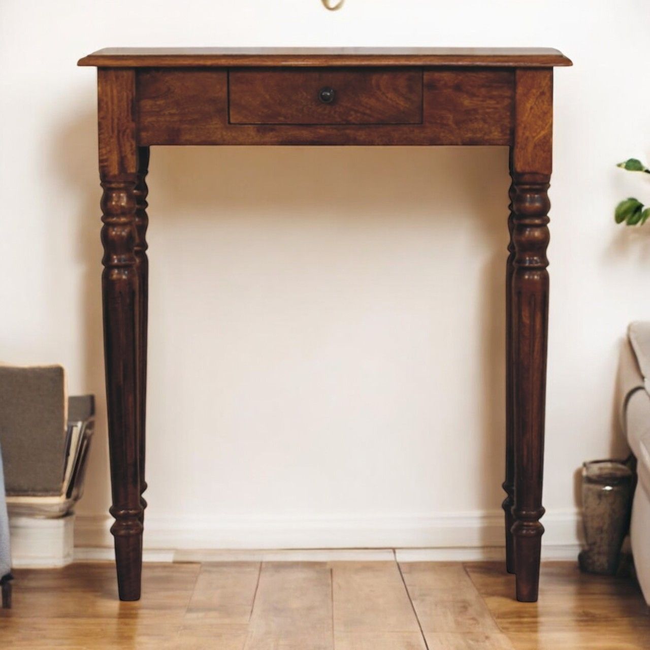 Turned Legs 1 Drawer Console - Brown