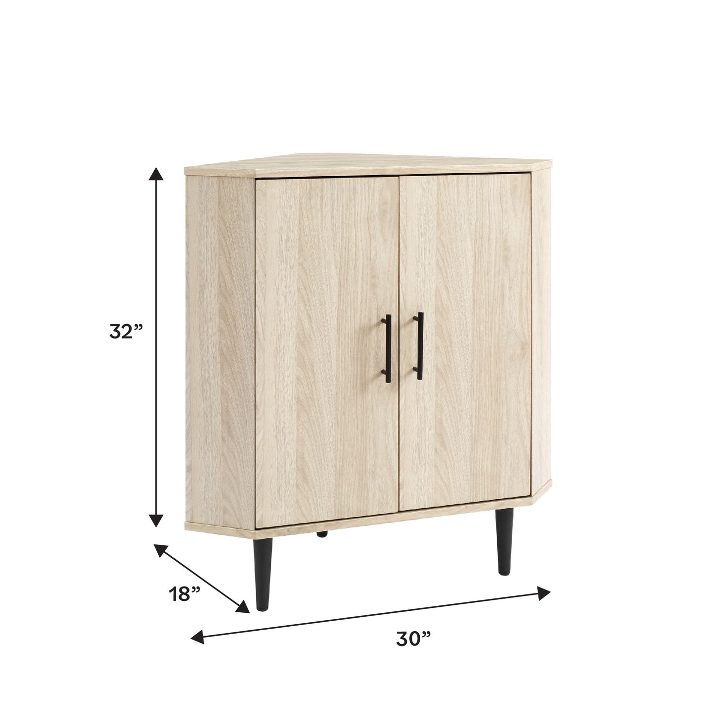 Contemporary 2 Door Mixed-Material Corner Accent Cabinet - Birch