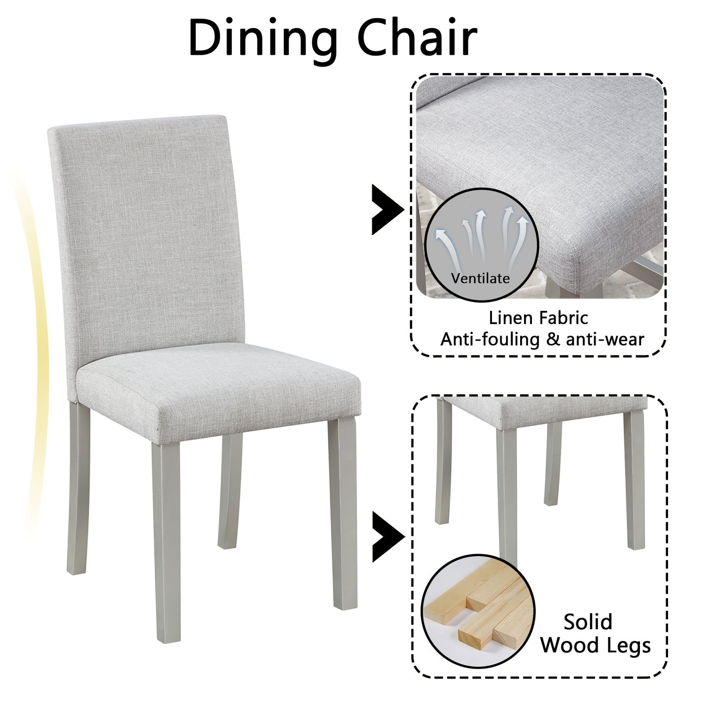5 Piece Wooden Dining Table Set, Kitchen Table Set With A Square Table And 4 Upholstered Chairs, Wooden Dining Room Table With Crystal Decoration And Chairs Set For Kitchen, Dining Room - Silver Gray