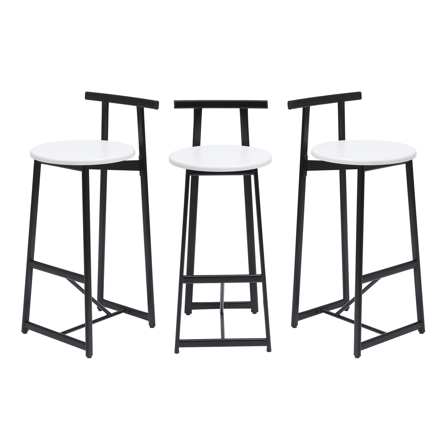 Modern Bar Stools With Backrest For Kitchen Island Or Pub Room, Metal Frame (Set of 3) - Black / White