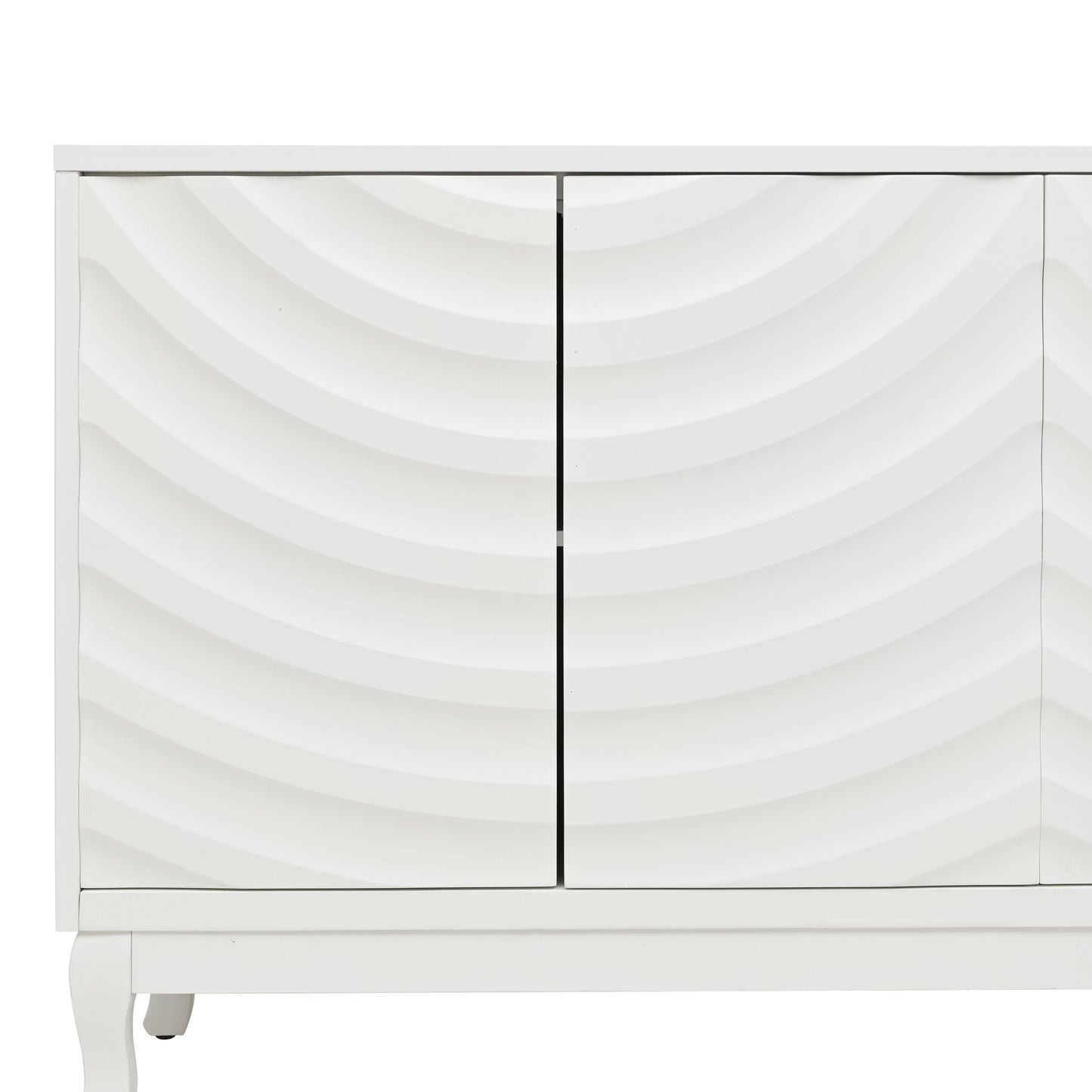 Elegant Sideboard With Sophisticated Wavy Pattern Doors And Arched Groove Design In A Stylish 4 Door Layout, Adjustable For Study, Entryway And Living Room - White