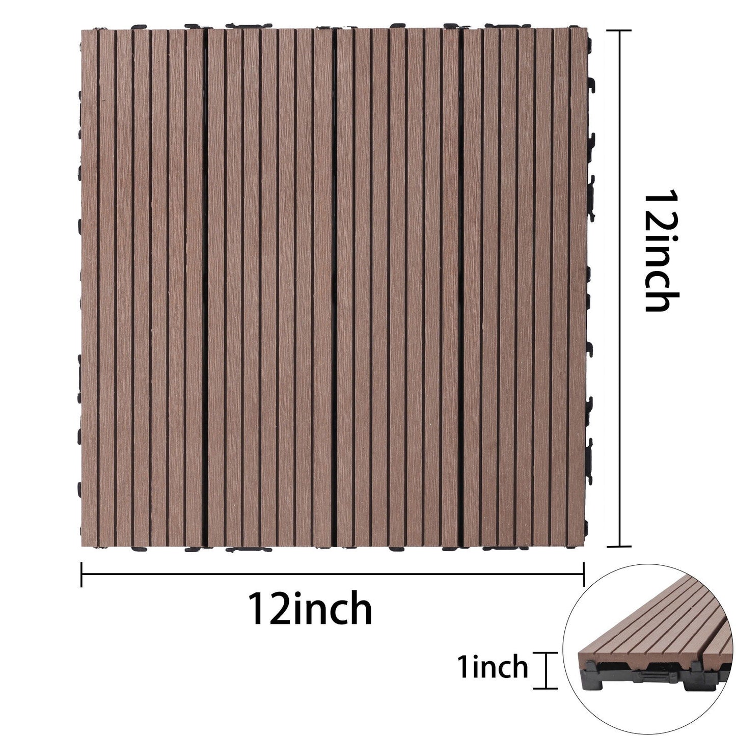 Wood Plastic Composite Deck Tiles (Set of 20), Sustainable Composite Decking Resist Rust, Water, Weather, Easy To Diy & Maintain, Ideal For Patios, Balconies, Rooftops - Coffee