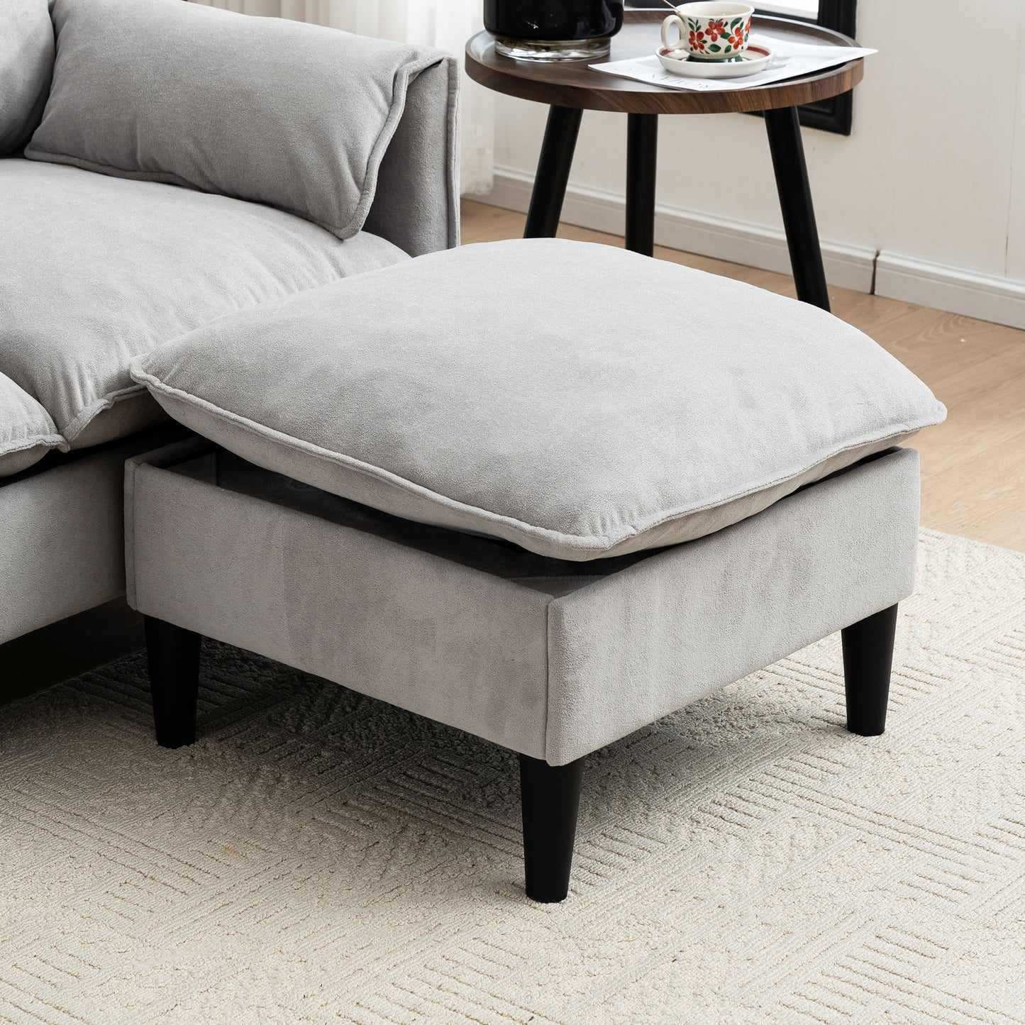 Convertible Combination Sofa, Sofa L Shaped, Sofa With Footstools With Storage Sofa For Living Room, 3 Seater Combination Sofa - Beige