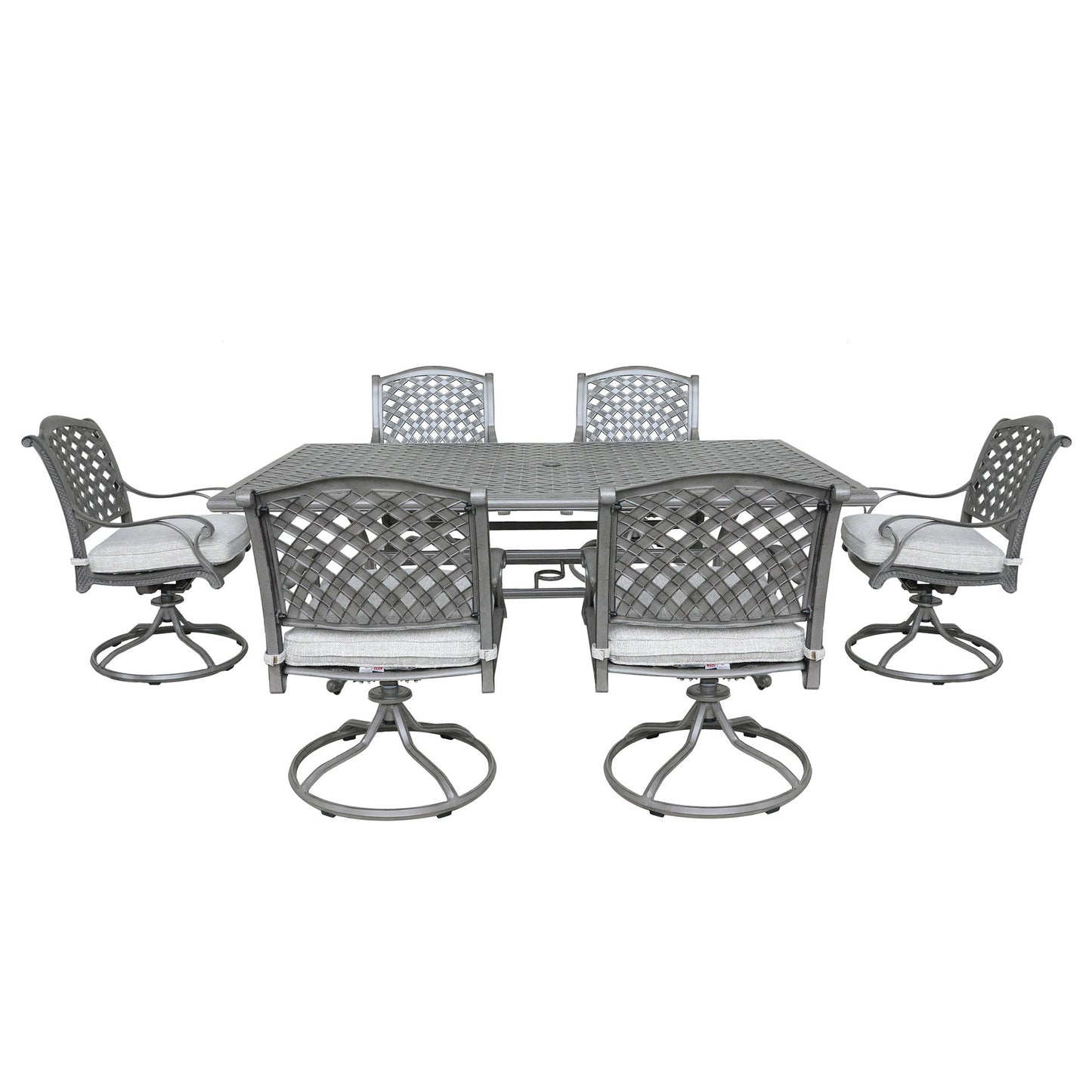 Outdoor 7 Piece Aluminum Dining Set With Cushion With Swivel And Rocking Chairs - Golden Gauze