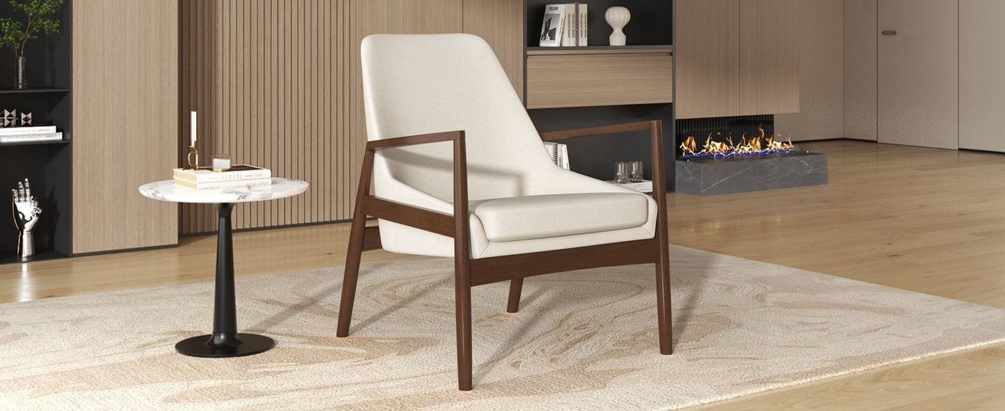 Accent Chair, Mid-Century Modern Armchair With Solid Wood Frame, Reading Leisure Chair With High Back For Living Room - Beige