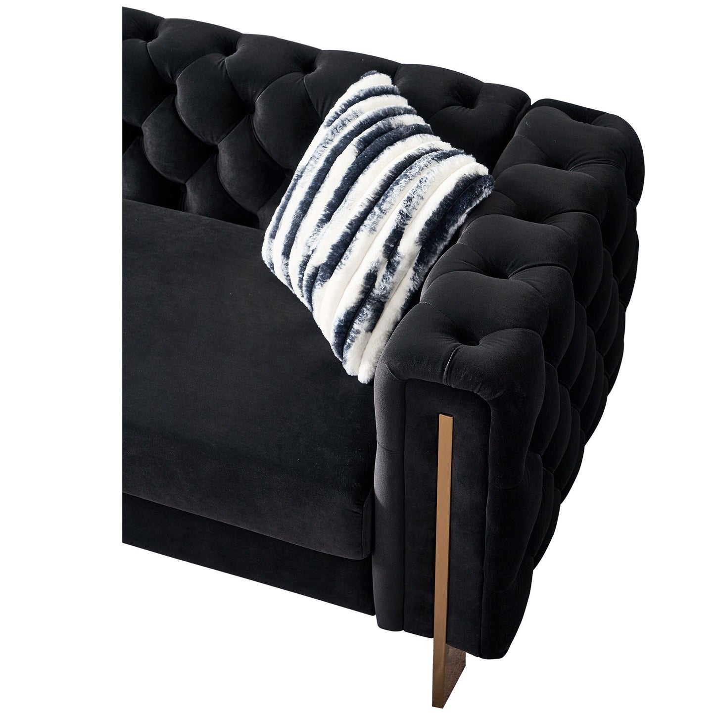 Chesterfield - Modern Tufted Velvet Living Room Sofa, 84.25''W Couch - Black